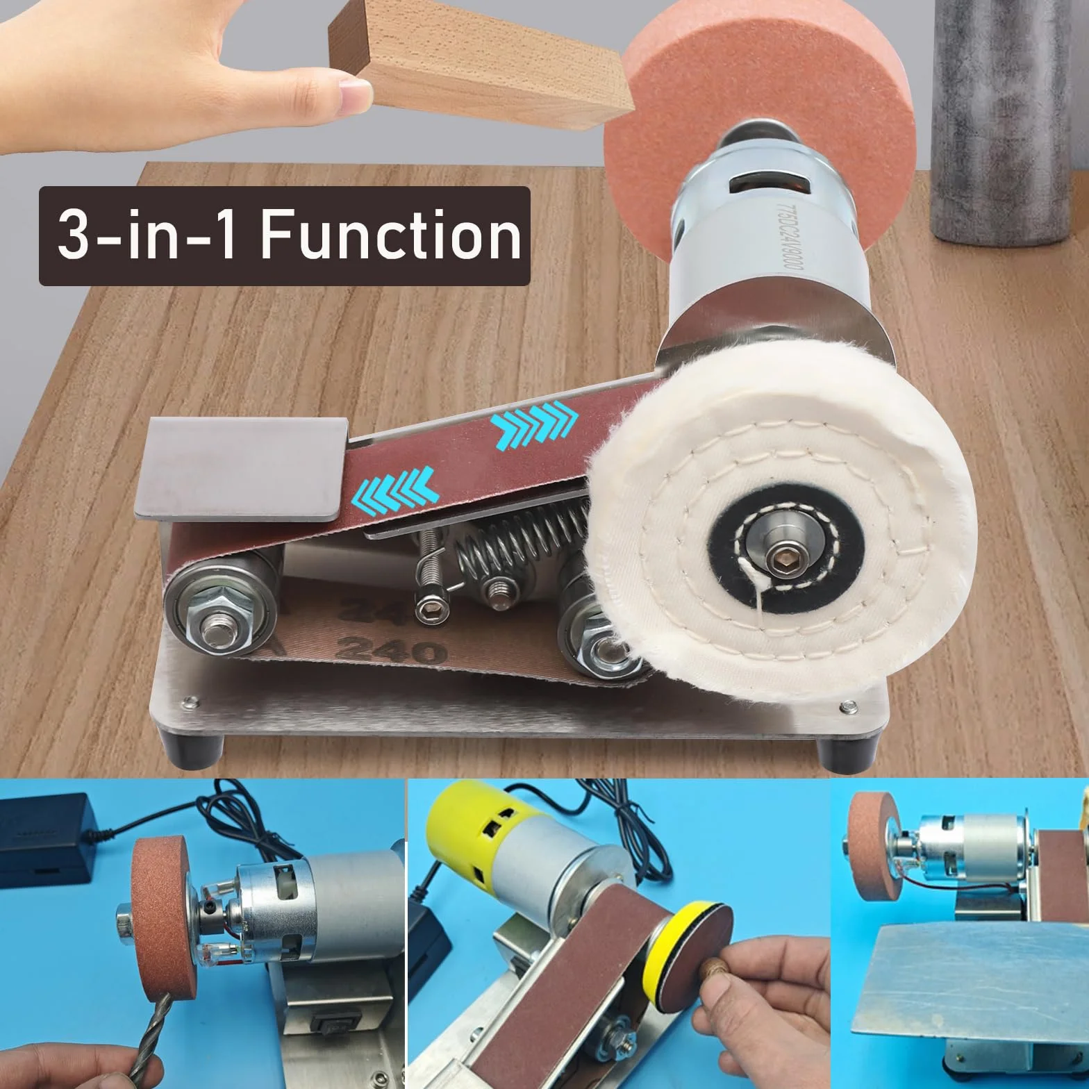 Mini Levigatrice a Nastro 7 Velocità Smerigliatrice Elettrica per Metallo Legno Affilare Regolabile 1°-45°
