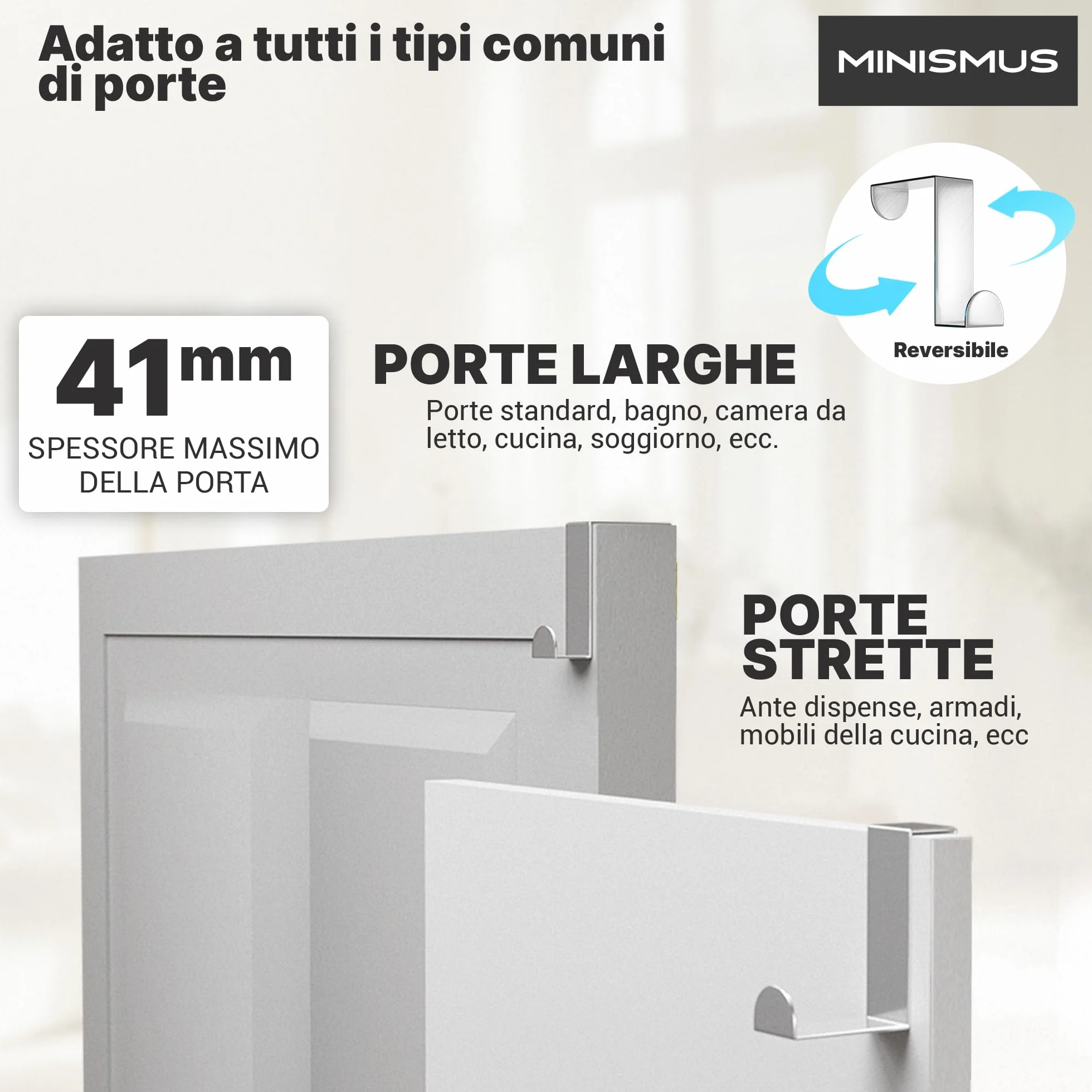 Porta Ganci In Acciaio Inox Attaccapanni da Bagno – Confezione di 4 Minismus