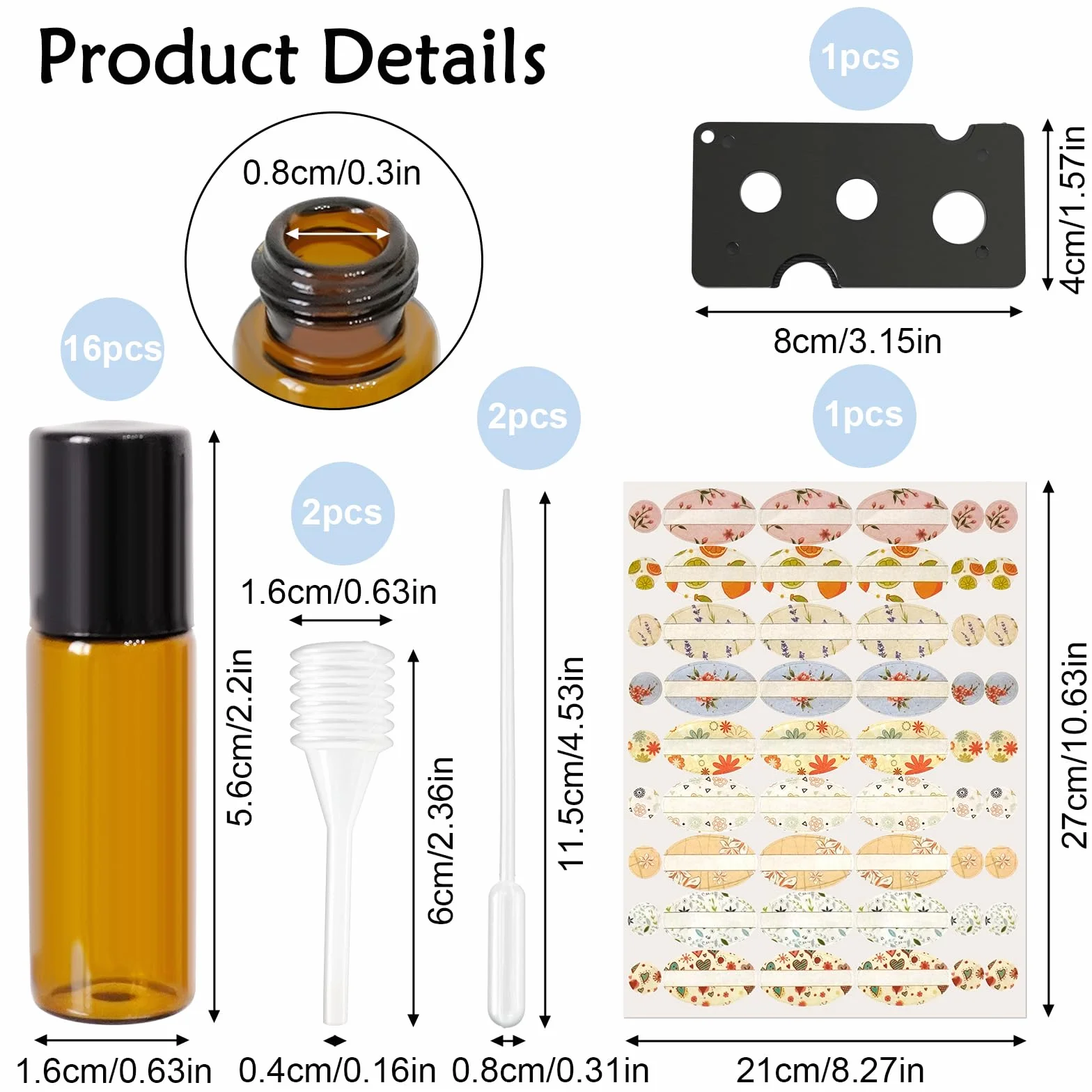 16 Pezzi Roll on Vuoto per Oli Essenziali 5ml Ambré Roll on Bottiglia Contenitore Roll on Vuoto con Sfera in Acciaio Inossidabile Bottiglia Roll on per Profumi Aromaterapia Massaggio