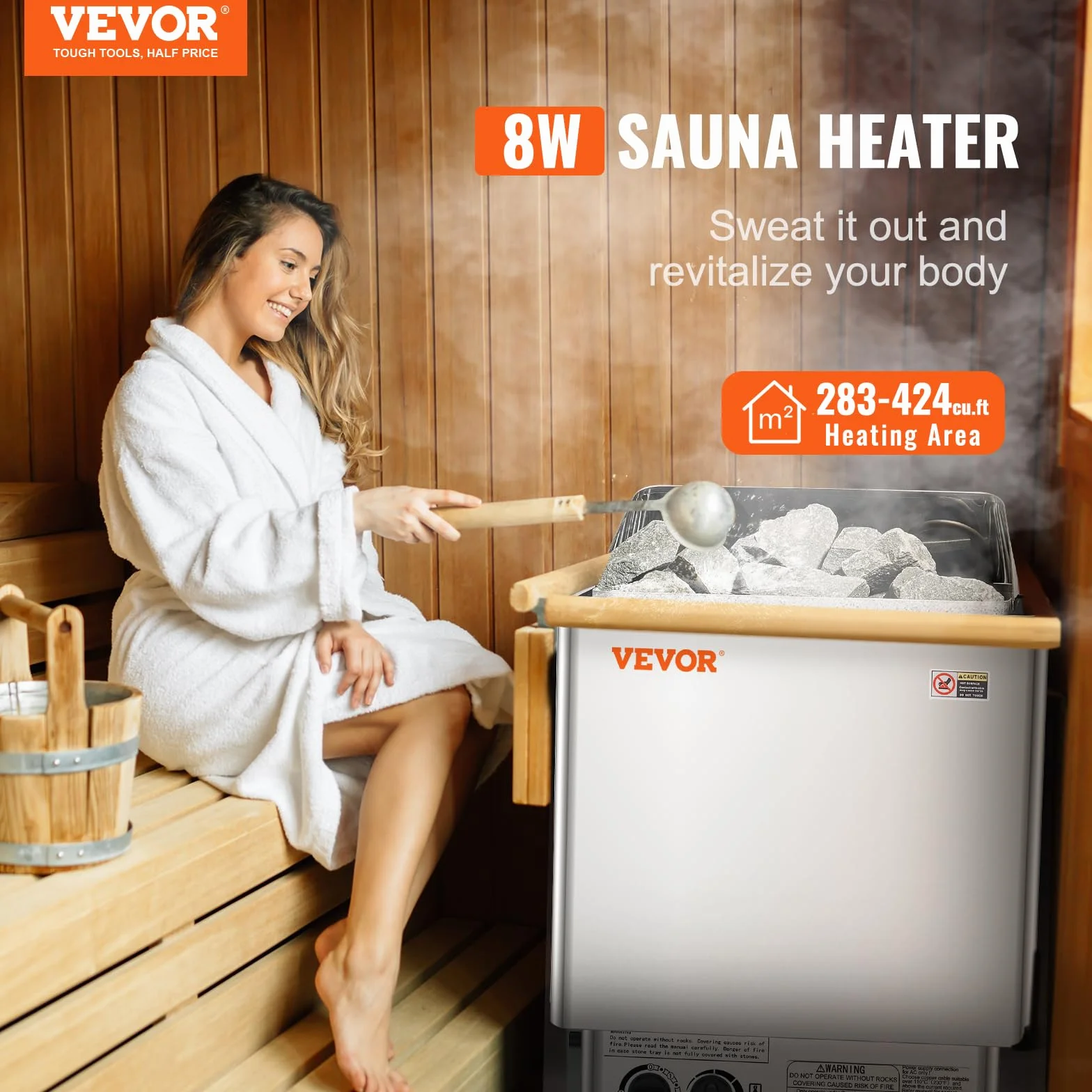 VEVOR Stufa Elettrica per Sauna 8 kW 400 V 3 N, Riscaldatore Portatile Acciaio Inox, 8-12 m³, Timer 3 Ore