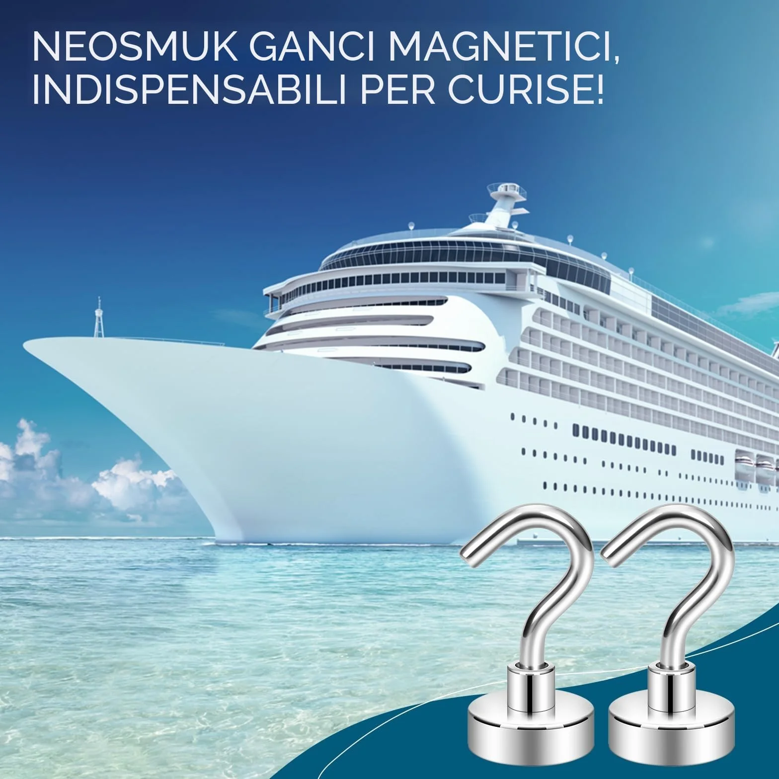 Neosmuk Ganci magnetici 10 kg gancio extra forte per frigorifero tenda bianco argenteo confezione da 6