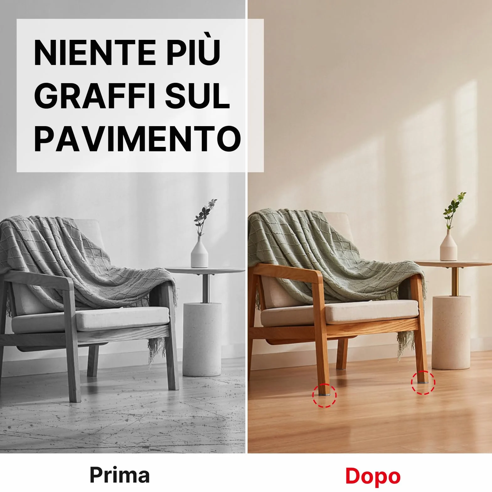 Feltrini Adesivi per Mobili 225 Pezzi, Rotondi Quadrati 3mm, 8 Taglie, Antiscivolo per Sedie Pesanti - Grigio