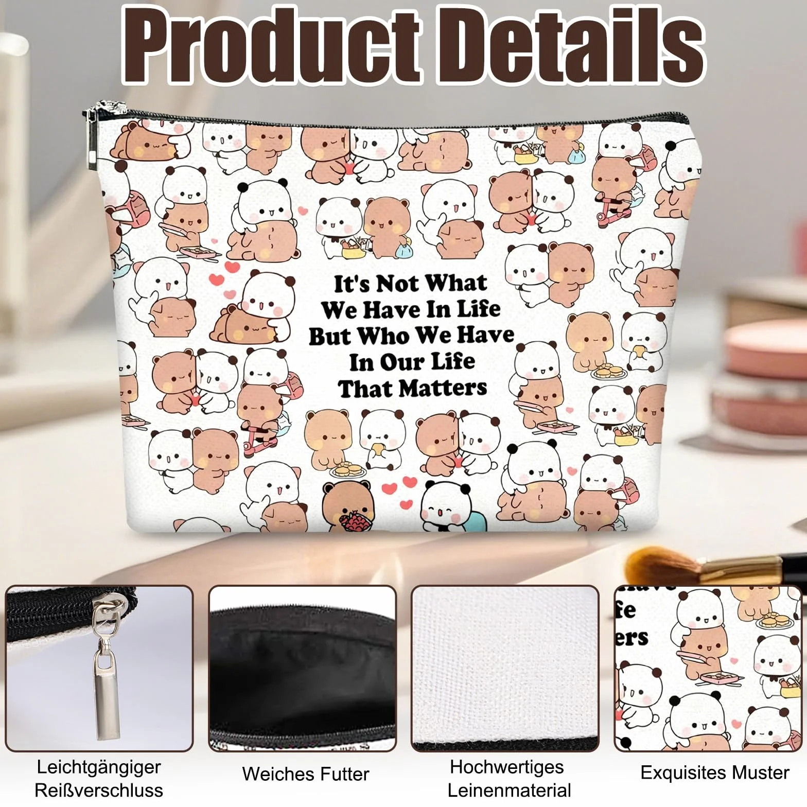 Bubu Dudu Trousse da donna Kawaii con chiusura lampo e fodera, coppia di anime da toilette da donna, pratica coppia regalo per compleanni, feste e anniversari