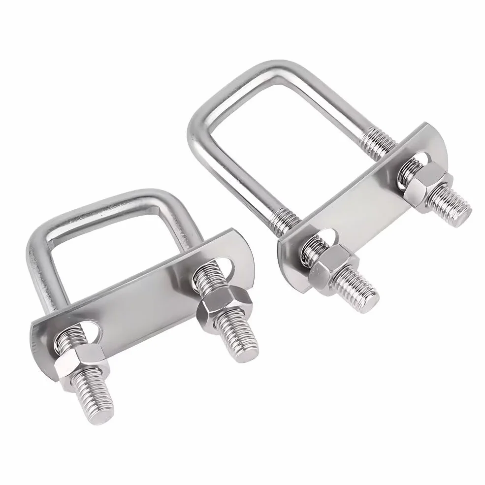 Bulloni a U Quadrato M10 Acciaio Inox 50mm Larghezza Interna 150mm Altezza con Dadi e Piastra