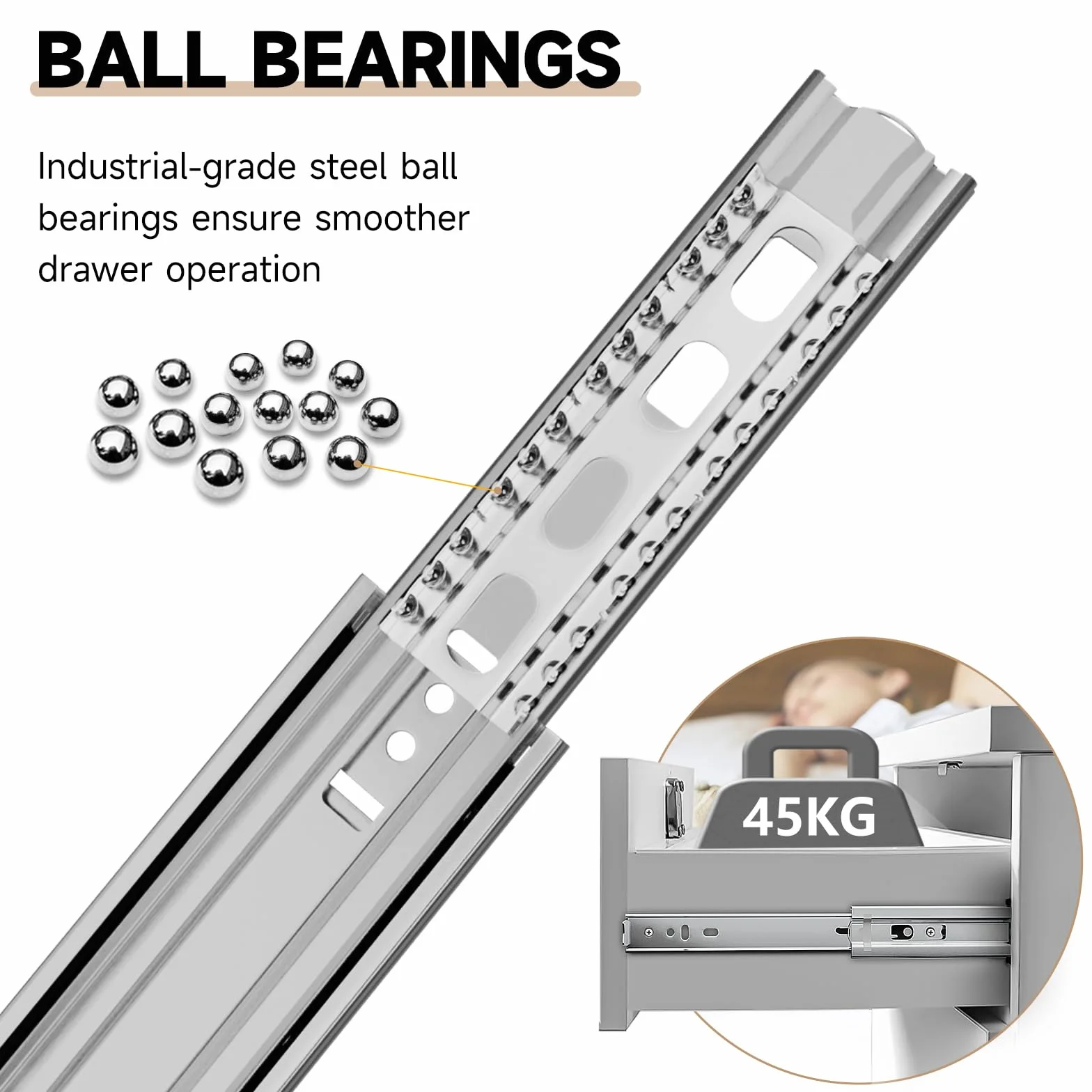 Aolisheng guide per cassetti con cuscinetti a sfera 300 mm acciaio inox 45 kg (1 paio)