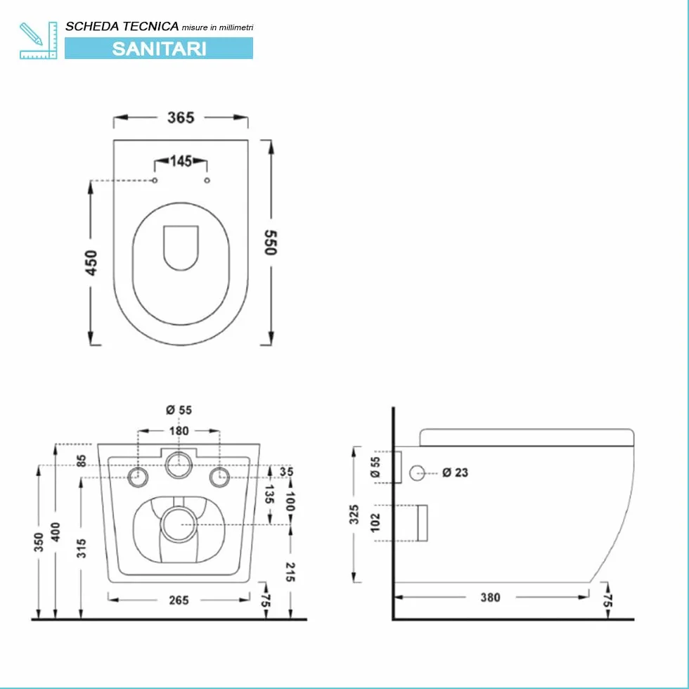 Set Sanitari Vaso + Bidet Sospesi Rimless Bianco con Copriwater Soft-Close
