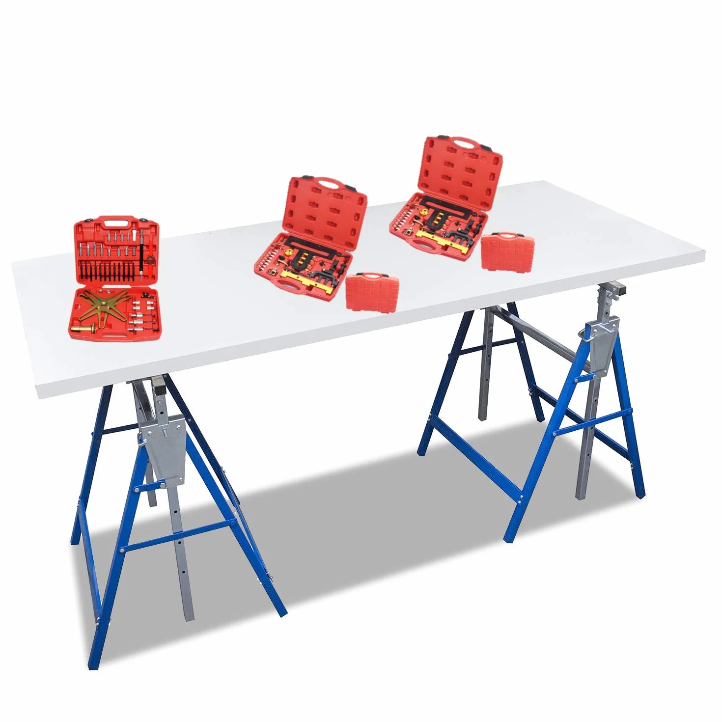 Cavalletti da lavoro regolabili in altezza 200 kg, 7 altezze 80-130 cm, pieghevoli, Fiqops