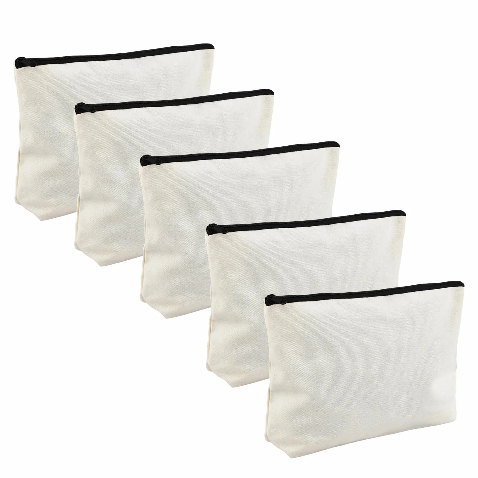 5 Pezzi Borsa per cosmetici in Tela,24x5x16cm Pochette in Tela Bianca con Cerniera,Astuccio Vuoto Fai da Te per Trucco,Matite,Pittura,Viaggi,Borse Cosmetica Multifunzionale Donna Regalo Creativo
