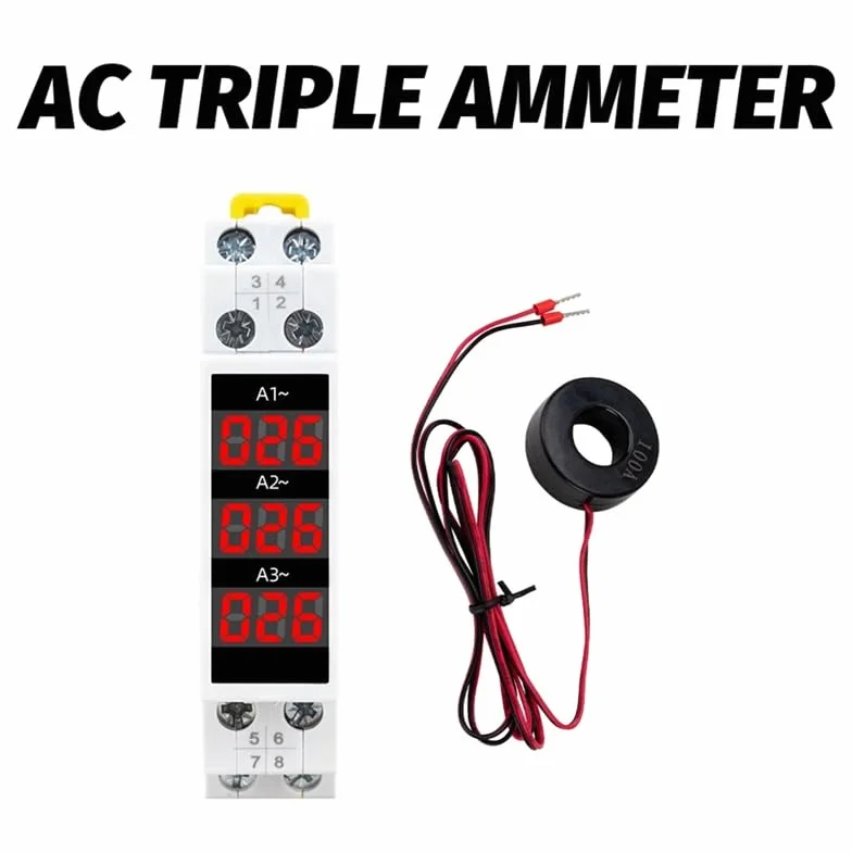 Amperometro Trifase con Montaggio su Guida DIN, Display Digitale LED, ABS