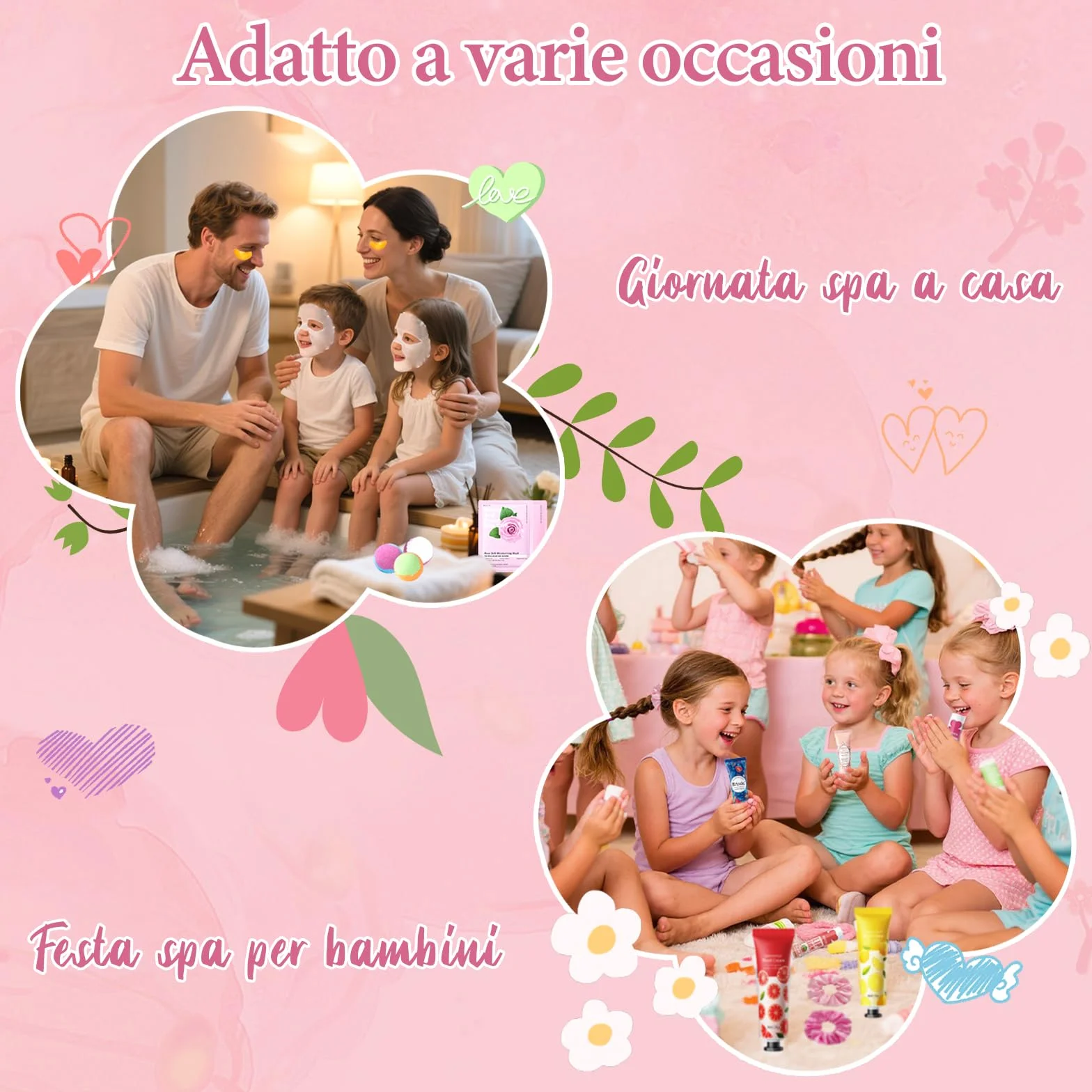 Erinde Set Spa Party da 120 Pezzi per Ragazze, Idee Regalo Donna, Accessori Spa con Maschere Viso per la Cura della Pelle, Crema Mani, Balsamo Labbra e Maschera Labbra, Set Regalo per Donne