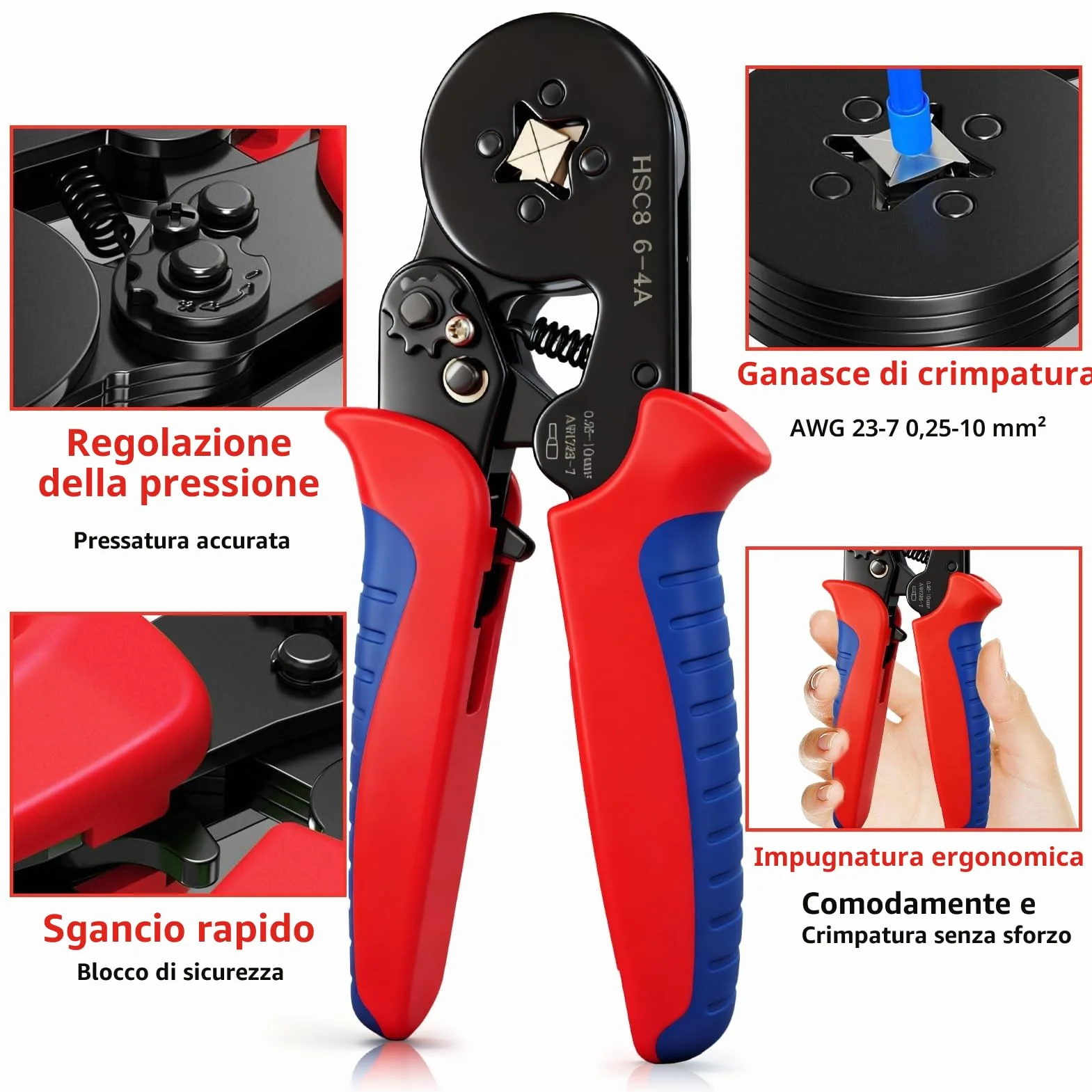 Set di Puntalini, Pinza Crimpatrice 0,25-10mm², Capicorda Elettrici, Attrezzi Elettricista