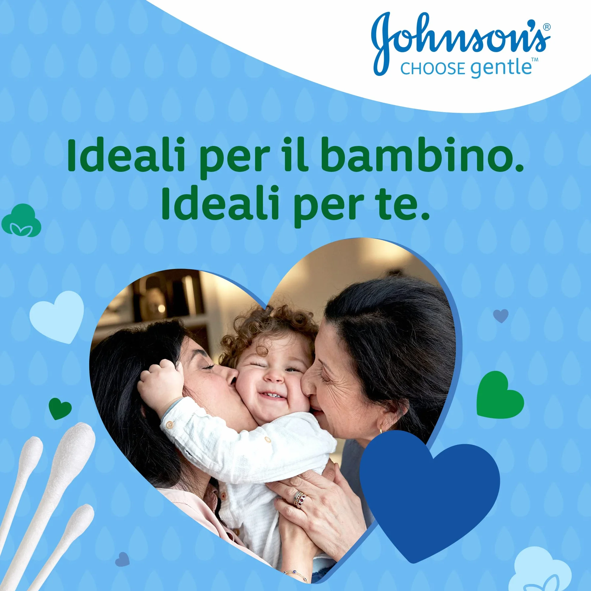 Johnson's Baby Cotton Fioc 200 Pezzi, Cotton fioc neonato e adulto morbidi e delicati, Bastoncini in carta e cotone ipoallergenici per la pulizia orecchie e contorno occhi e per il trucco