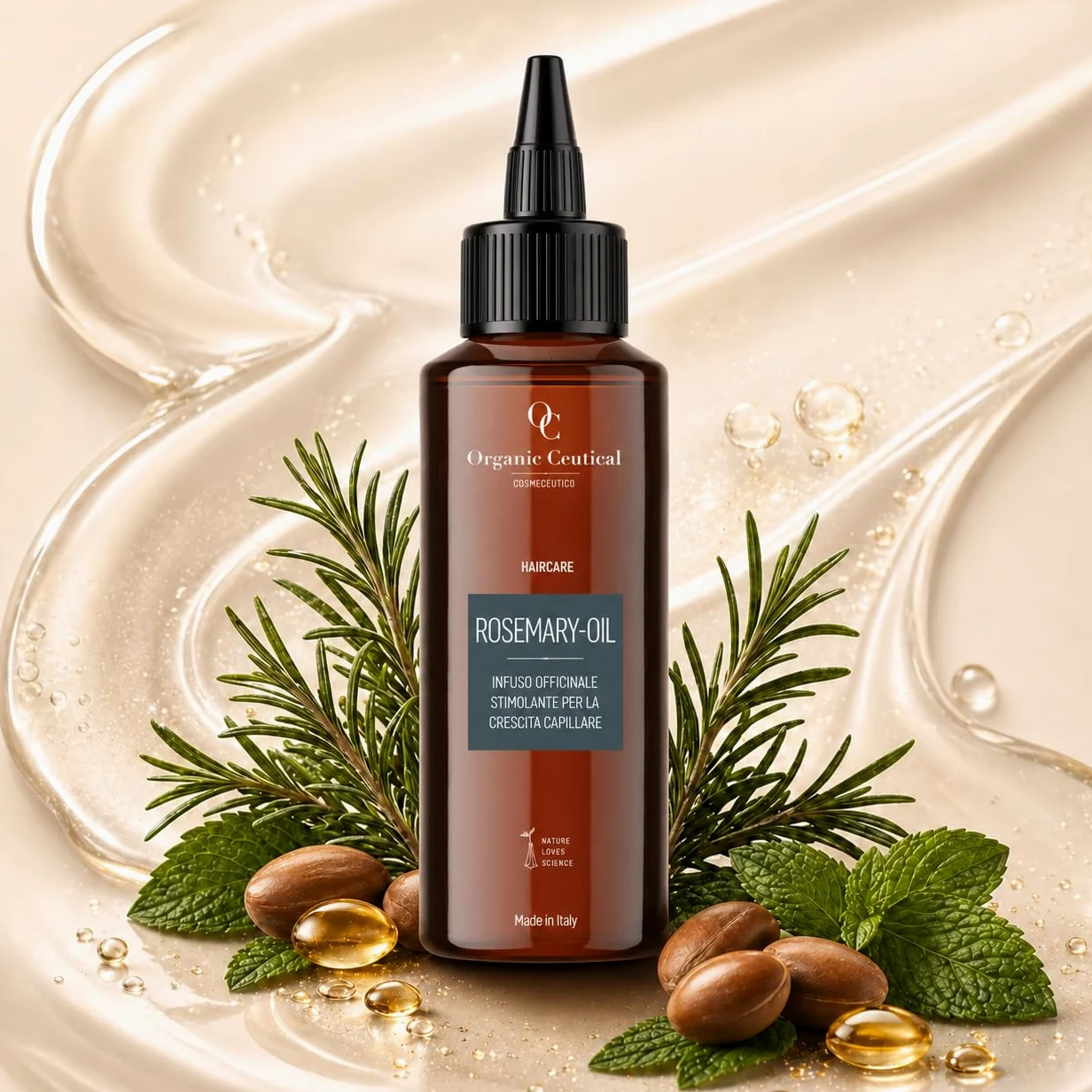 Organic Ceutical Olio Rosmarino Organico, 150 ml, Infuso Officinale Stimolante per la Crescita Capillare, Rosemary Oil Pre Shampoo, Trattamento Professionale, Rinforzante per Capelli Deboli e Sottili