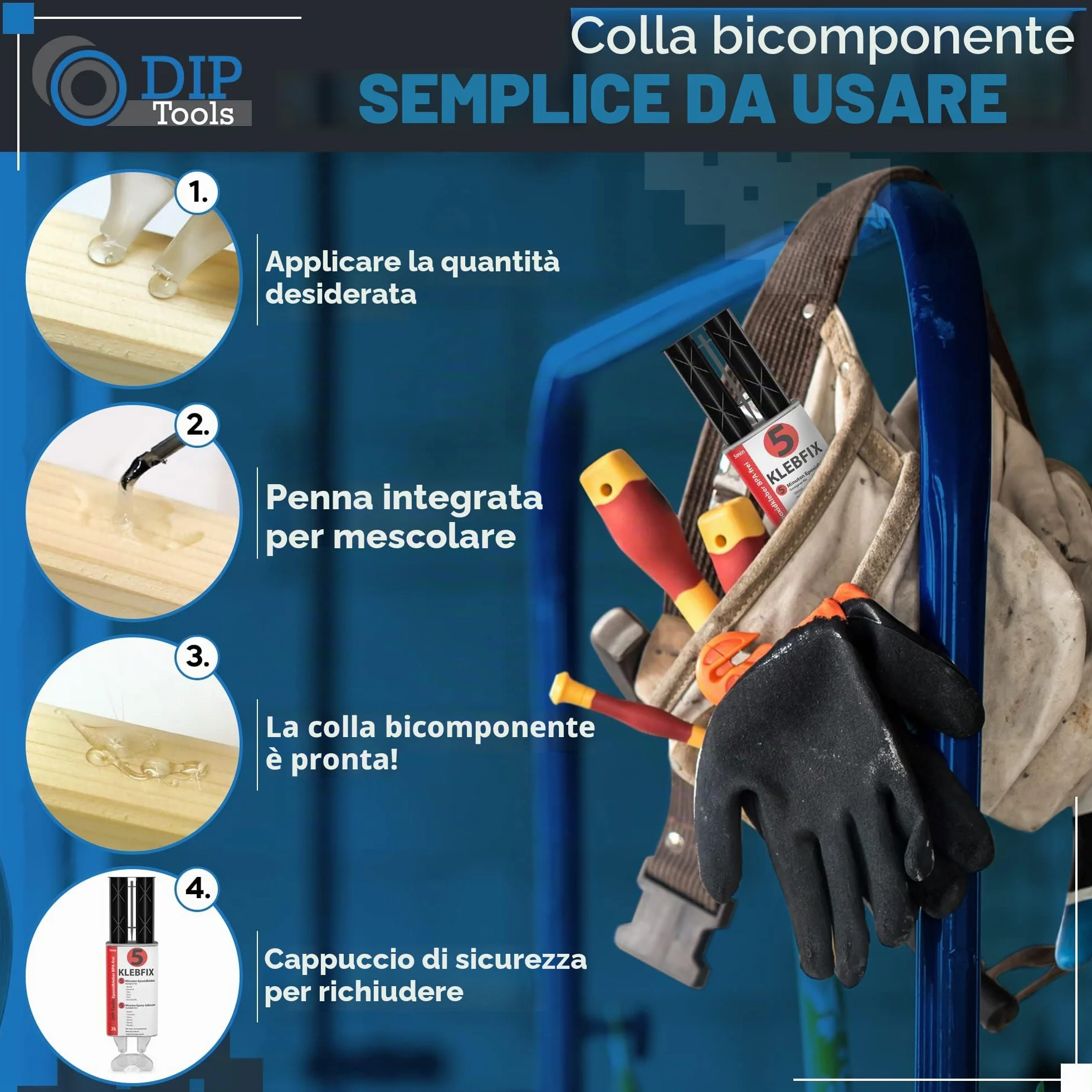 DIP-Tools KLEBFIX Colla Bicomponente Epossidica per Legno Metallo Vetro Plastica 25ml