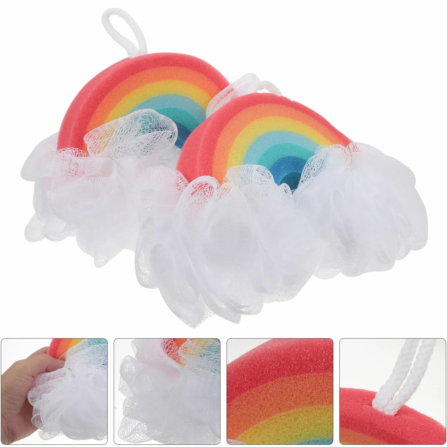 Spugna da Bagno per Bambini, Arcobaleno, 2 Pezzi, Delicata Esfoliante | Sponge, Corpo Leggero, Schiuma Ricca, Forma Arcobaleno, per Bimbi e Bebè, Confezione Doppia