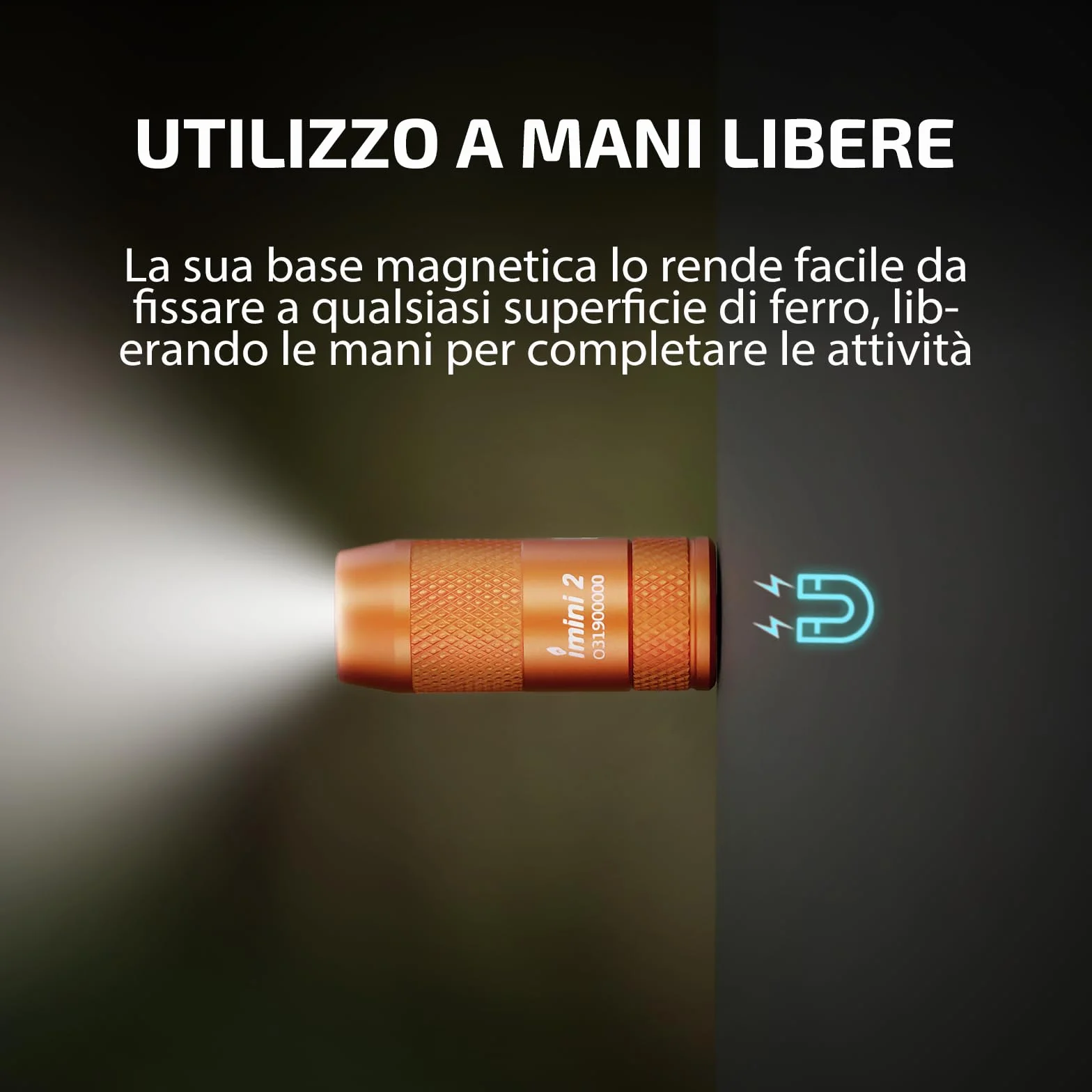 OLIGHT I Mini 2 Mini Torcia Portachiavi a LED con Base Magnetica, Ricarica USB-A, IPX6, 21m, Arancione