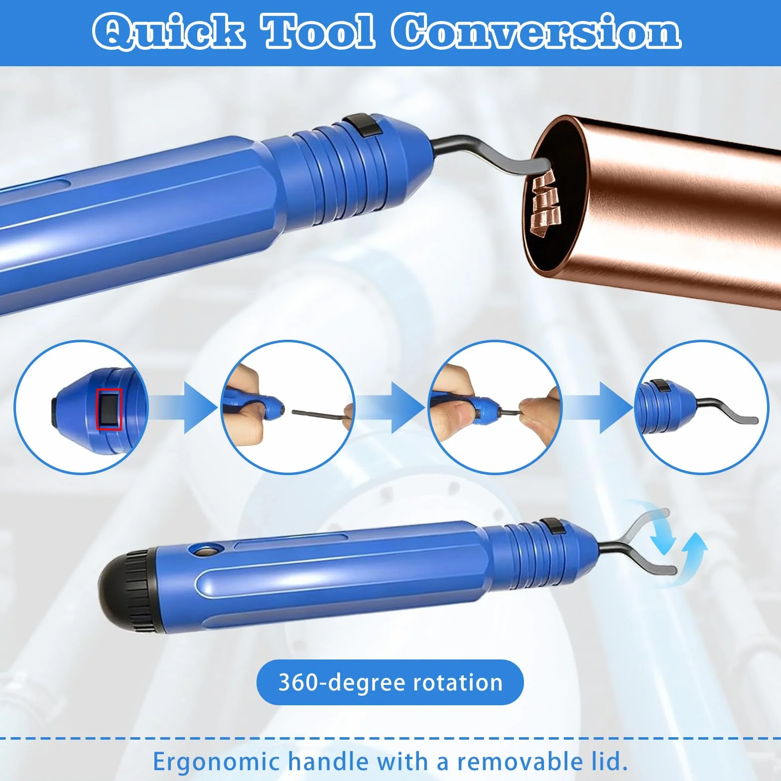 Set tagliatubi a cricchetto 8-29 mm per rame acciaio inox alluminio plastica con 3 rotelle e sbavatura