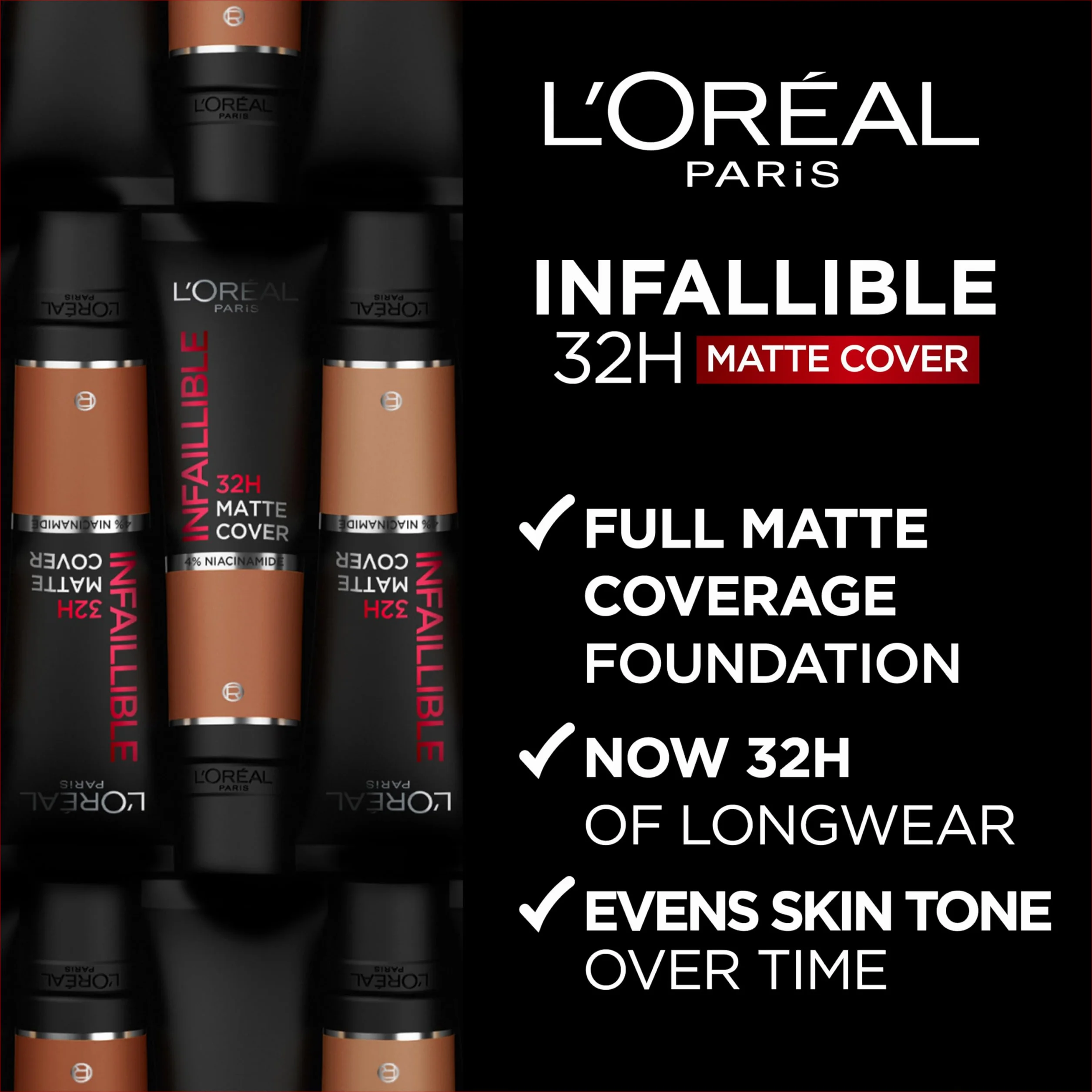 L'Oreal Paris Fondotinta, Infallible Matte Cover 24 ore 200 Golden Sand, a prova di sudore, resistente al calore, a prova di trasferimento e impermeabile, SPF 18, 30 ml