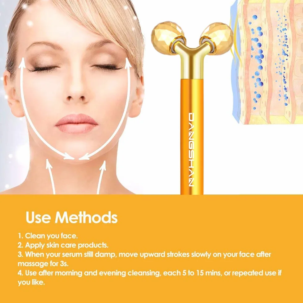 2-IN-1 Beauty Bar 24k Golden massaggiatore viso, rullo 3D elettrico e kit di massaggio viso a forma di T, Massaggiatore per la testa, naso, guancia, collo, braccio, occhi