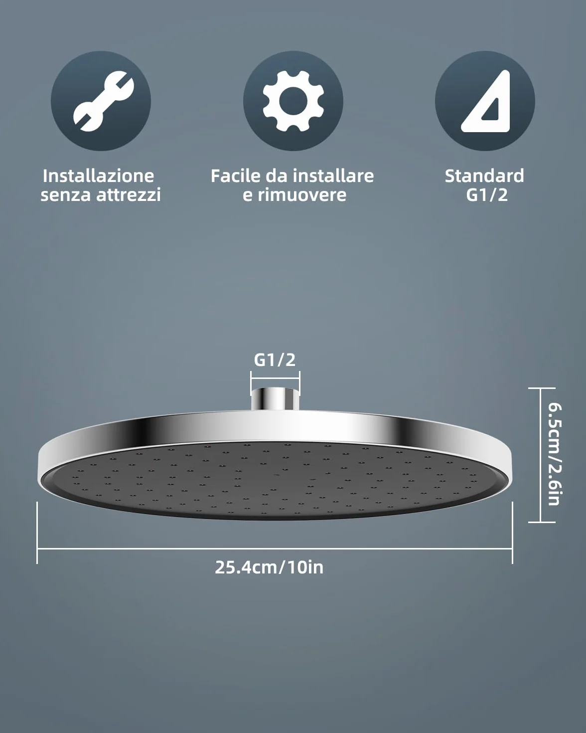 Hibbent Soffione Doccia a Pioggia Autopulente 10 Pollici Fisso con Alta Pressione Cromo