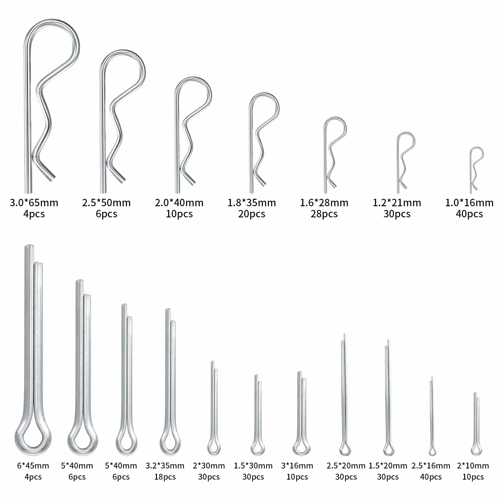 Assortimento di Coppiglie Elastiche Cotter Pins, Spaccate e R Clips Set per Trattori Auto