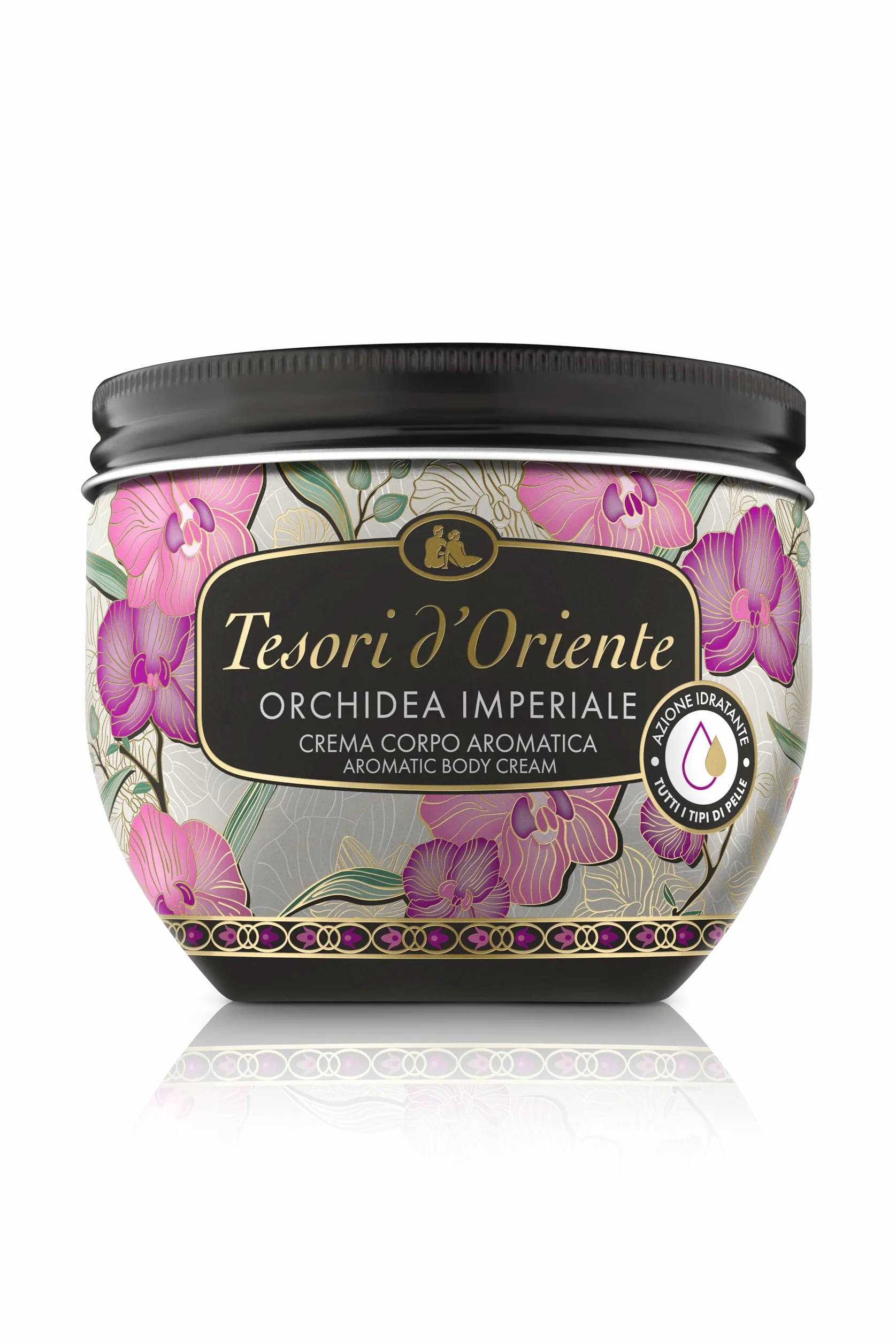Tesori d'Oriente - Crema Corpo Profumata Orchidea Imperiale, Texture Leggera Nutriente e Idratante per la Pelle, Note Floreali, Azione Illuminante ed Emolliente, 300ml