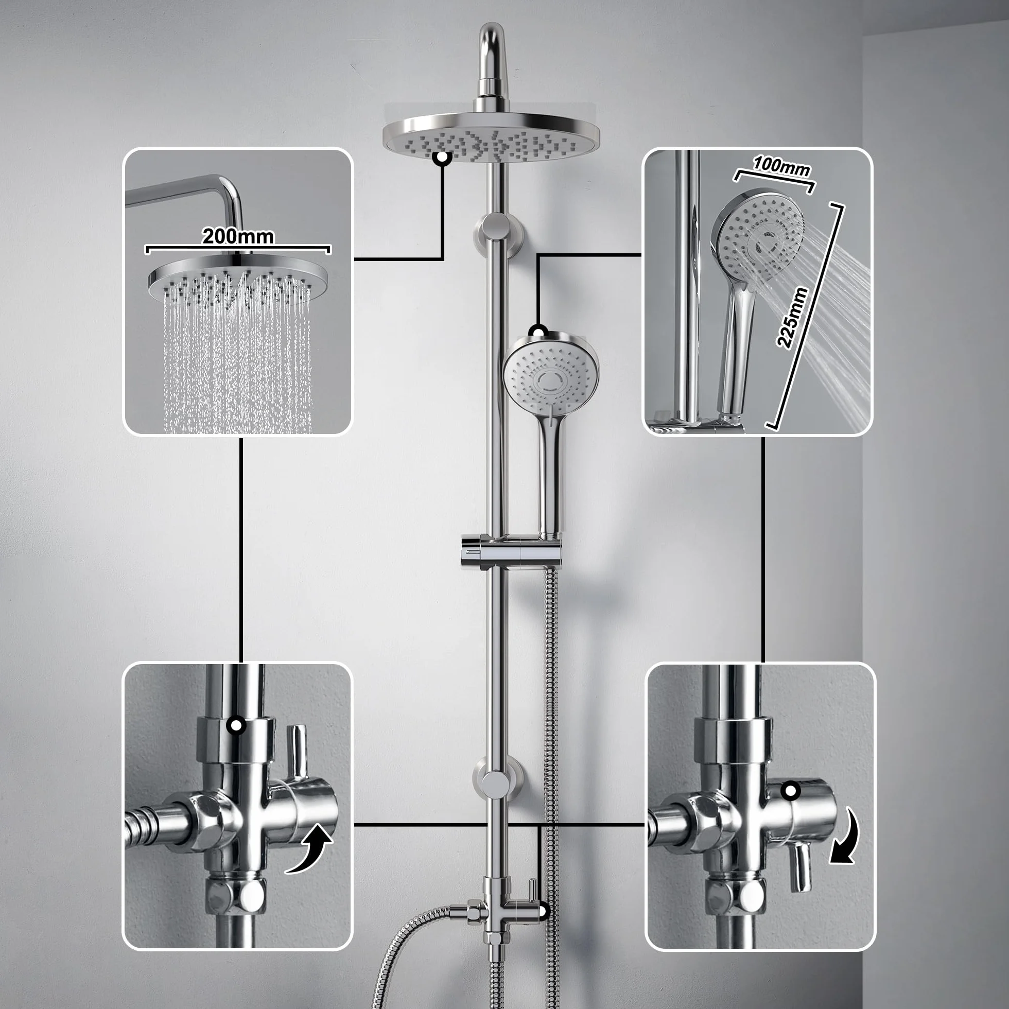 JOHO Colonna Doccia Acciaio Inox con Soffione e Doccetta, D20cm Tondo Cromo