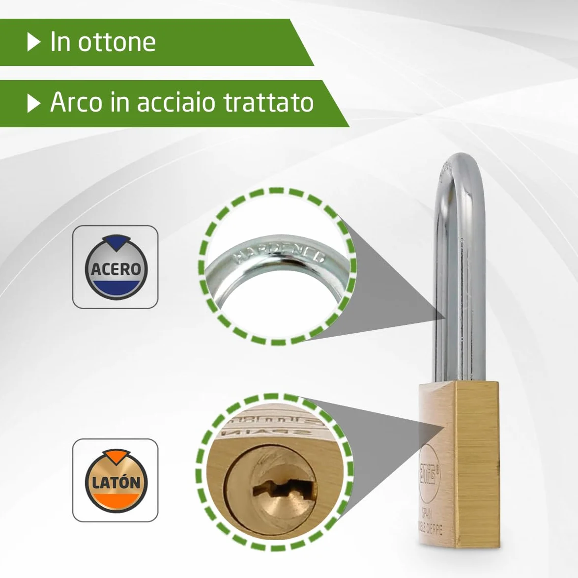 Lucchetto di Sicurezza in Ottone e Acciaio 30 mm con 2 Chiavi per Armadietti