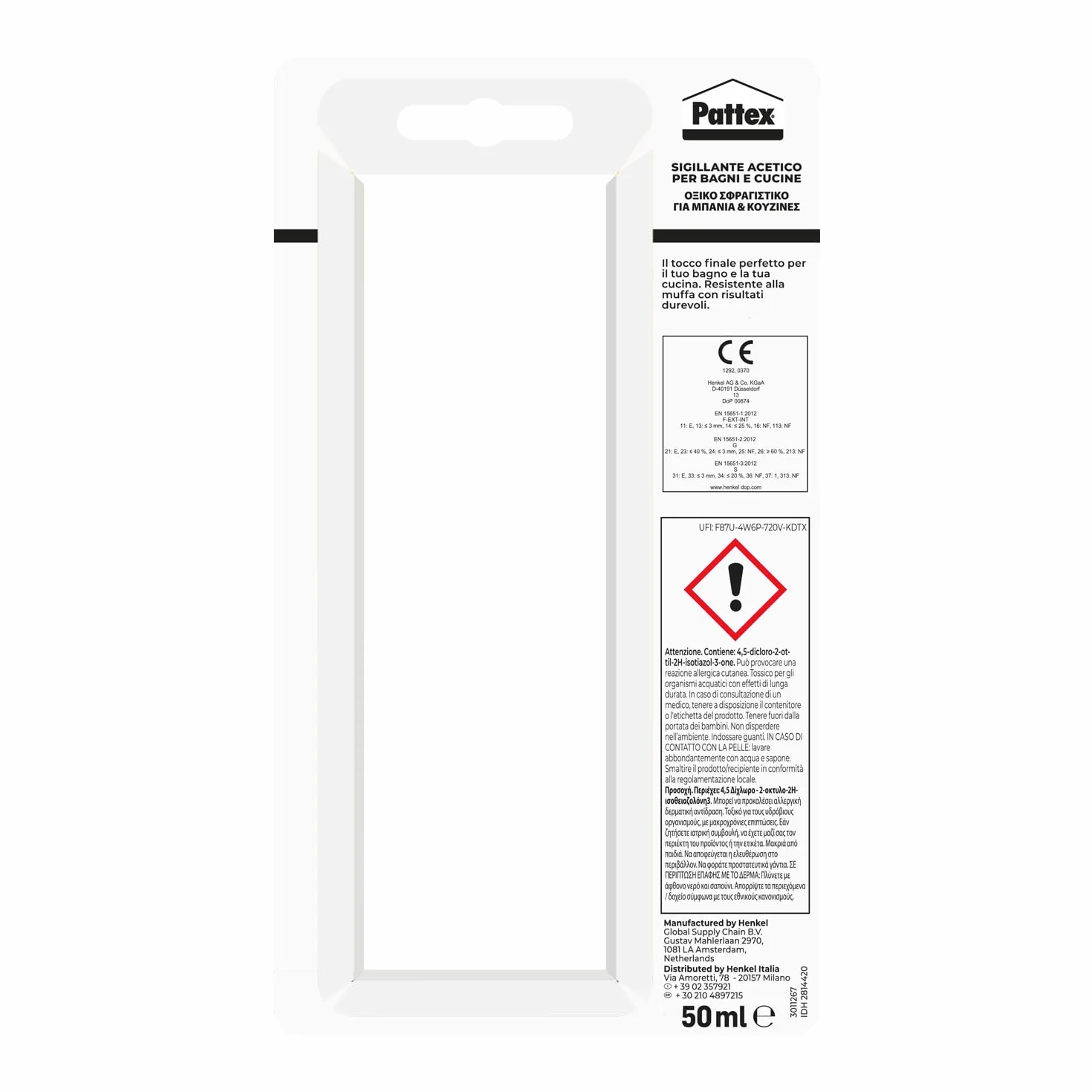 Pattex Bagni&Cucine Original Silicone Trasparente Sigillante, 50 ml