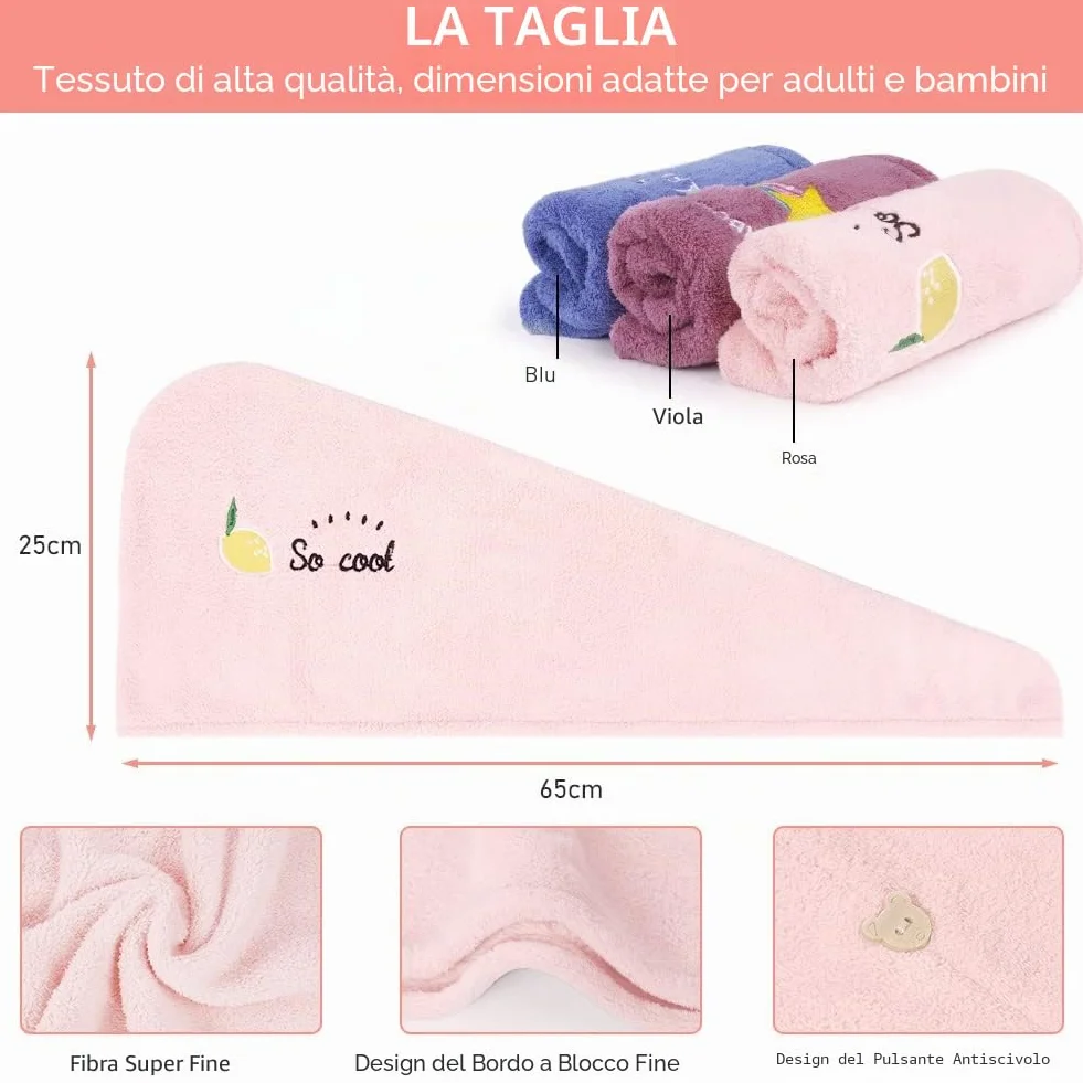 URAQT Asciugamano Microfibra Capelli, 3 Pezzi Asciugamano Capelli Turbante con Bottone, Morbido Assorbente e Asciugatura Rapida, Turbante Super Assorbente per Capelli Corti e Lunghi(Ricamato)