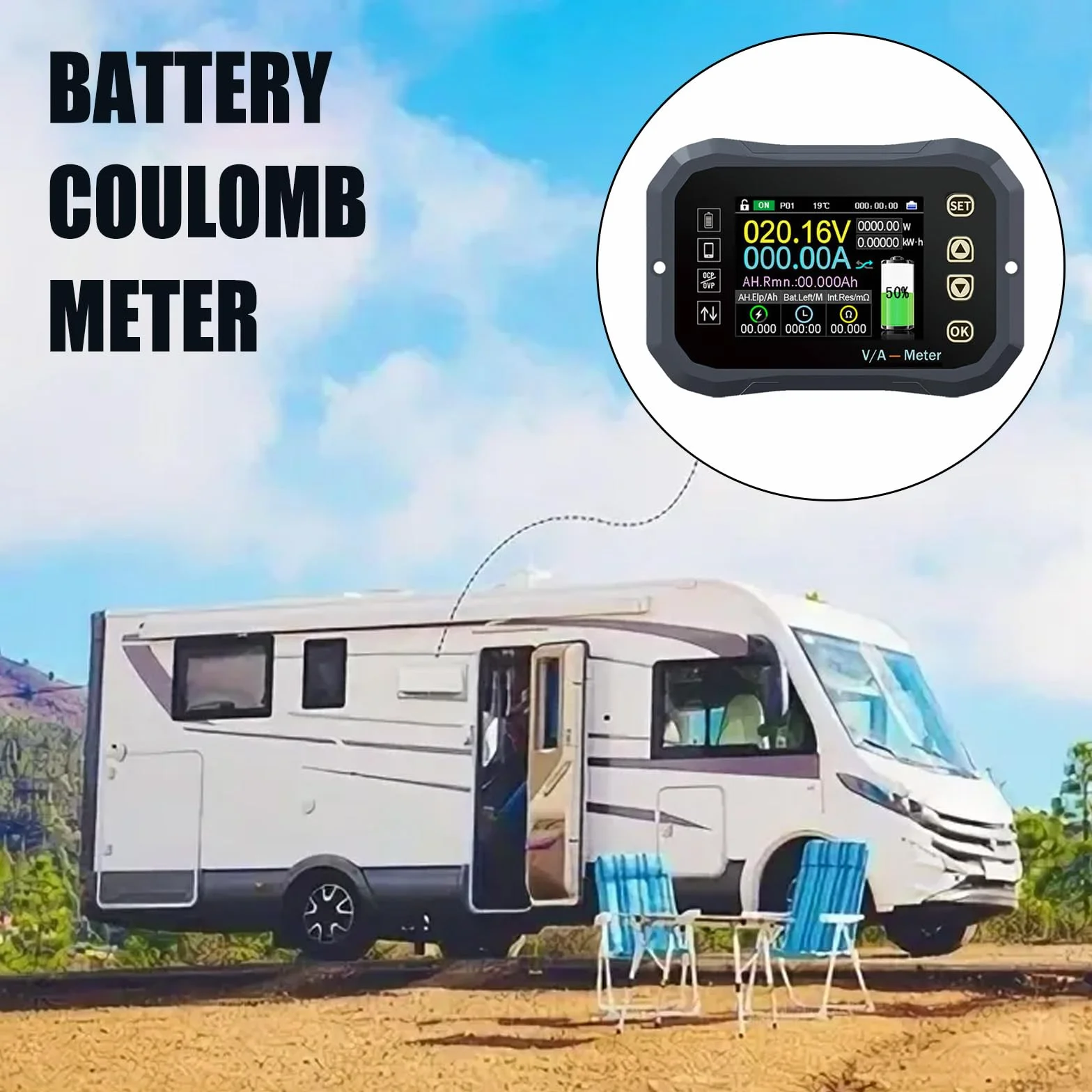 Controllo Mobile Monitor Batteria Amperometro Coulomb 0-120V Digitale APP (KG140F0-400A)