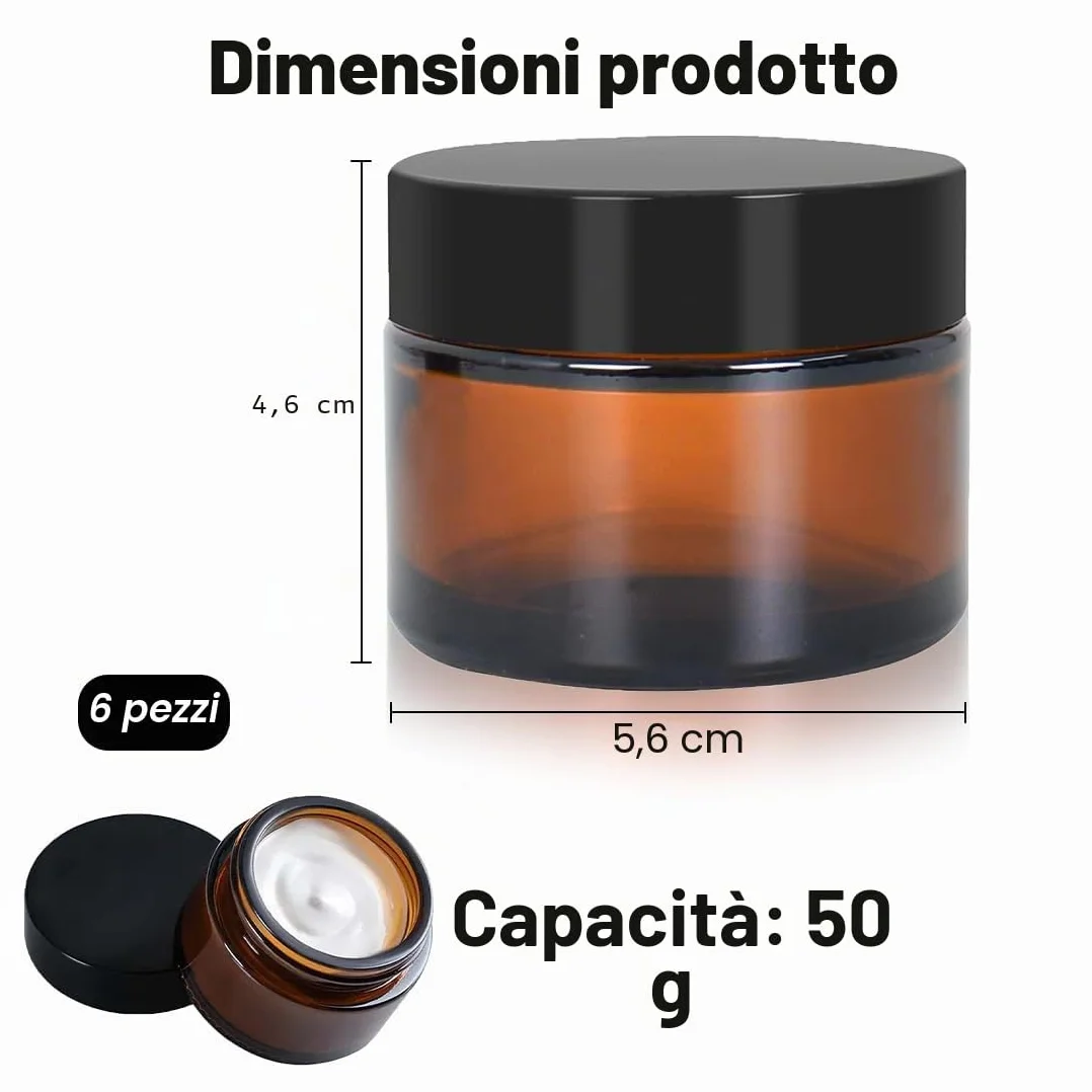Aililong Confezione da 6 Barattoli per Crema, 50 ml, in Vetro Ambra e Trasparente, per Cosmetici, Lozioni, Unguenti, Oli Essenziali, Mini Candele