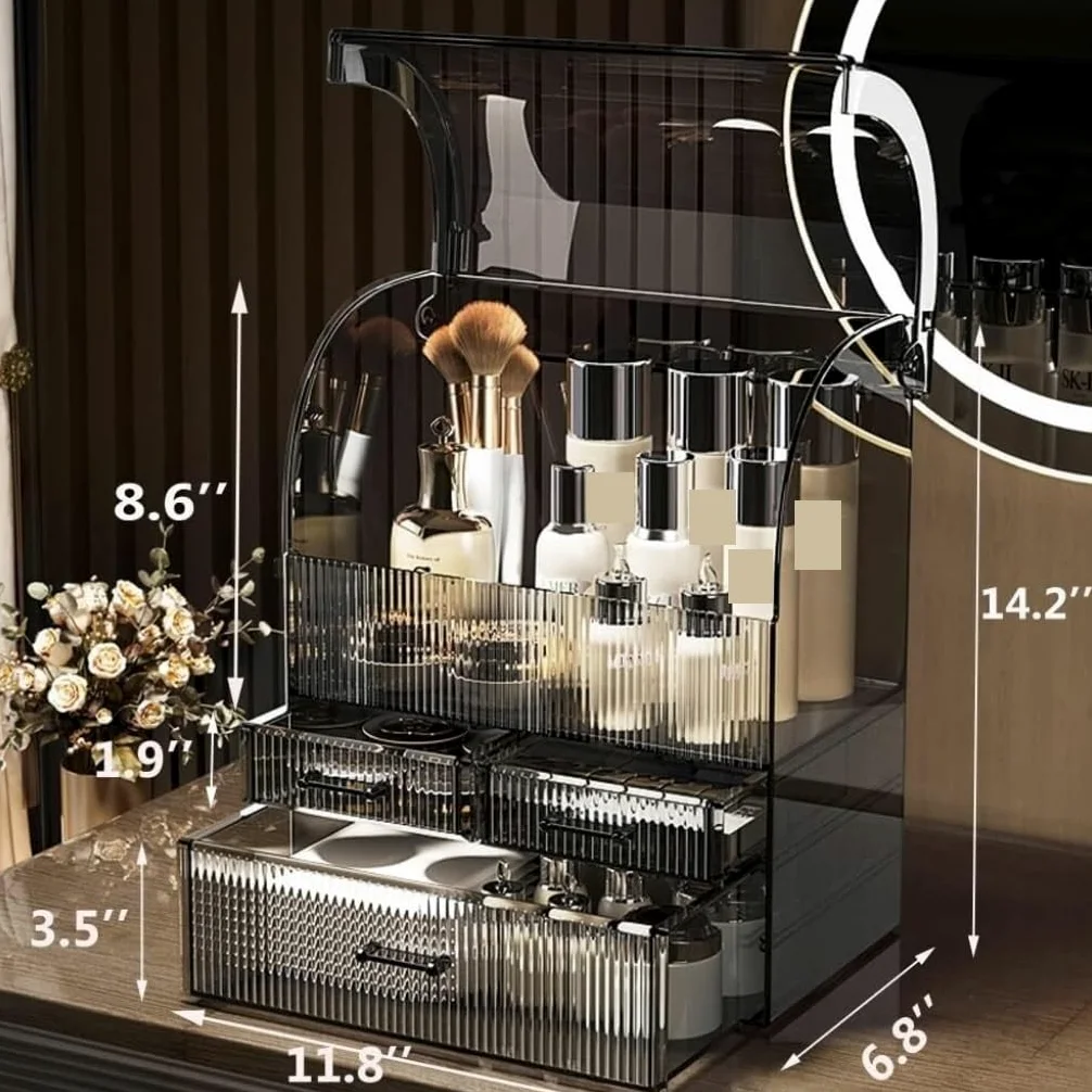 Organizer Trucchi Organizzatore per Il Trucco Vetrina per Cosmetici in Acrilico con Cassetti Scatola per Trucco con Copertura Impermeabile Organizer Trucco