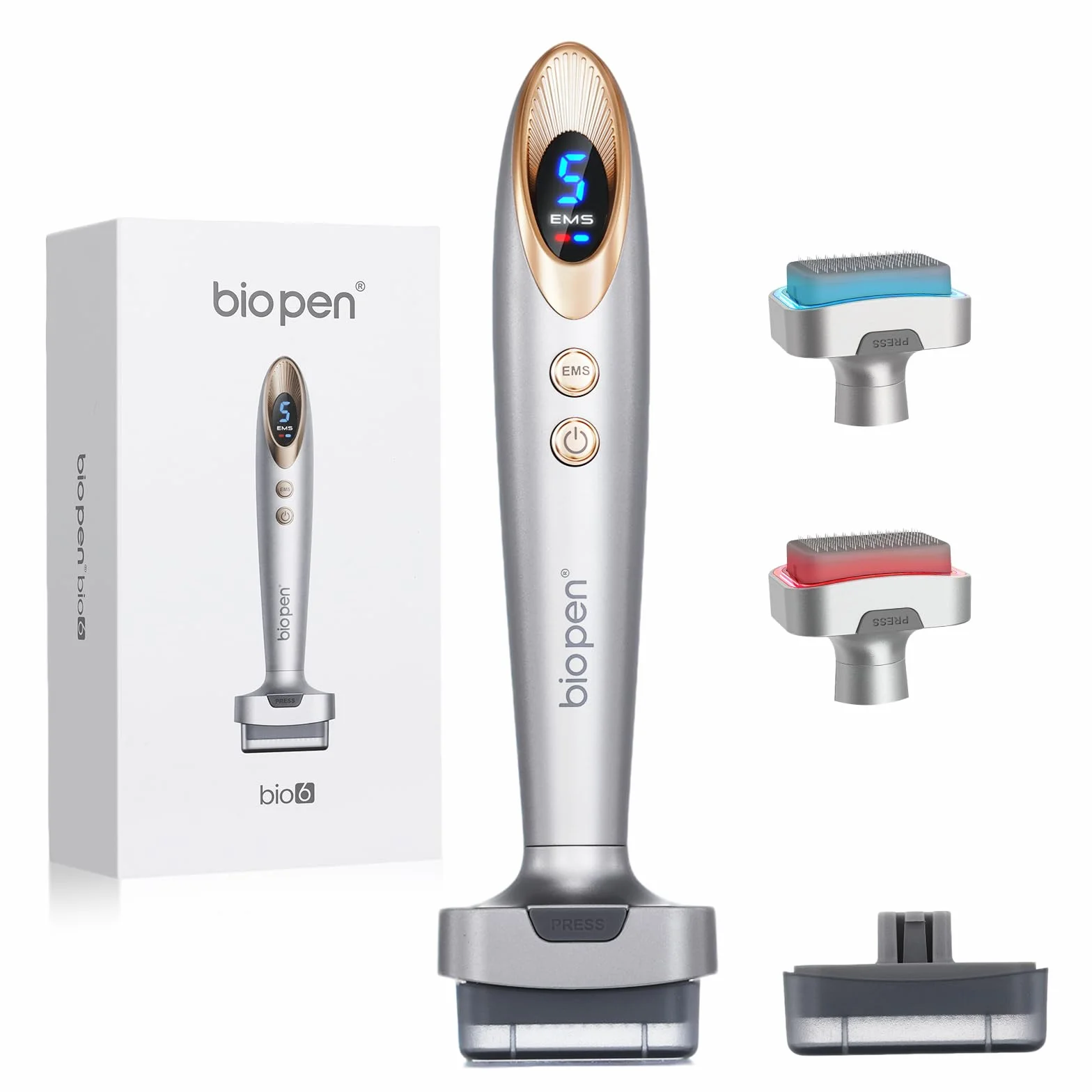 Bio 6 Dermastamp Elettrico Professional 0.5 mm Derma Stamp, 140 Aghi in Acciaio Inox di Alta Qualità, Vibrazione ad Alta Frequenza, Cura con Luce Rossa e Blu, per Capelli, Barba, Viso, Corpo
