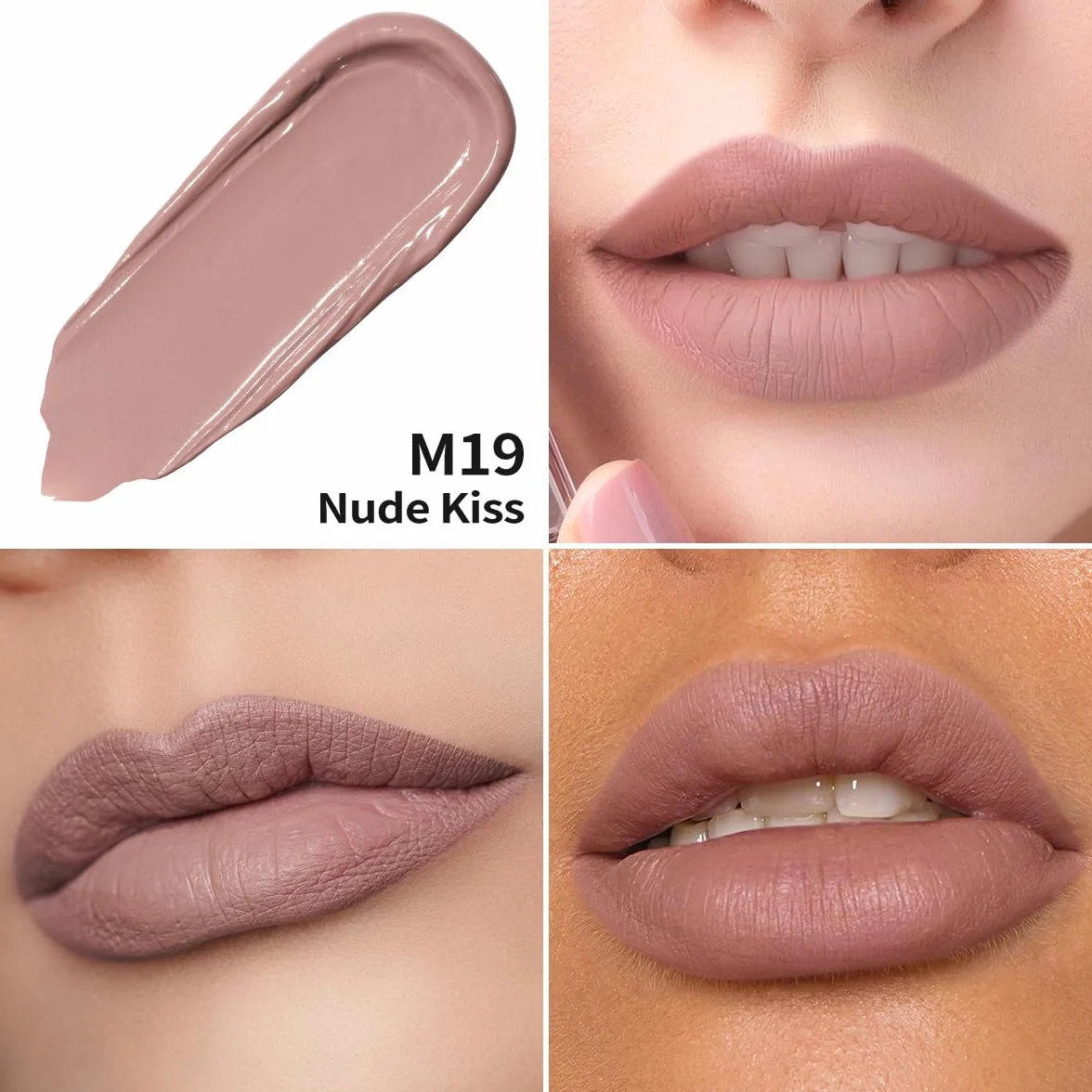 Oulac Rossetto Liquido Matte, Malva Nudo Rossetti Colore Intenso, Tinta Labbra Finish Matte, Lunga Tenuta, Ricco di vitamina E, Consistenza crema, Vegana&Senza crudeltà 4.5ml (M19) Nude Kiss