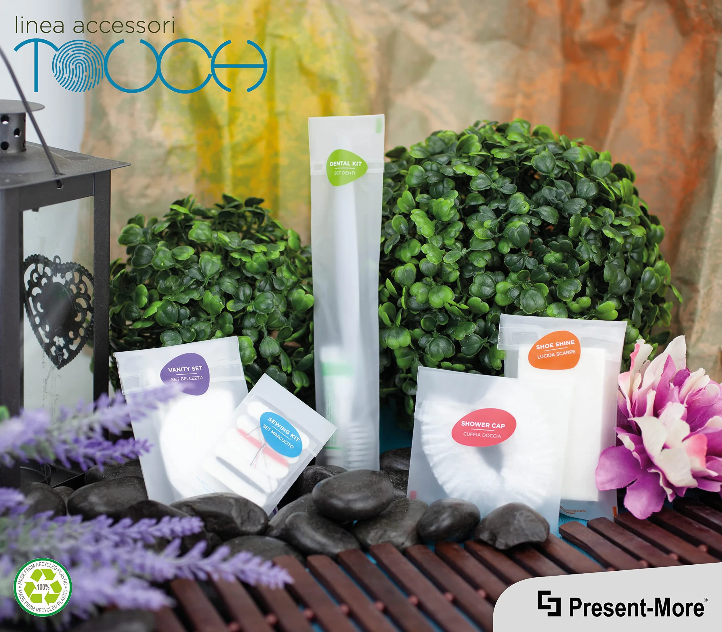 PRESENT-MORE - Vanity Set 250 Pezzi - Linea Touch - Kit con Dischi Struccanti, Limetta per Unghie e Cotton Fioc - Packaging Ecologico in Bustina di Plastica Riciclata - Ideale per Hotel e B&B