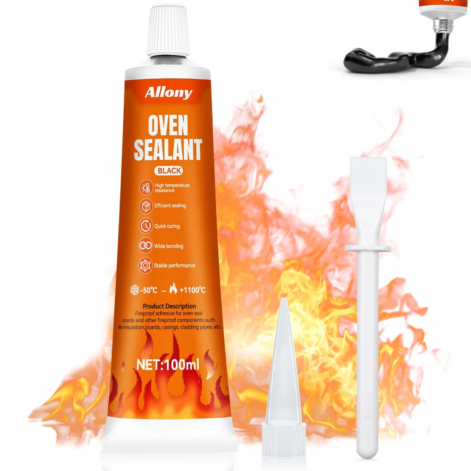 Adesivo Resistente al Calore 1100°C Nero - ALLONY Silicone Alta Temperatura per Guarnizioni