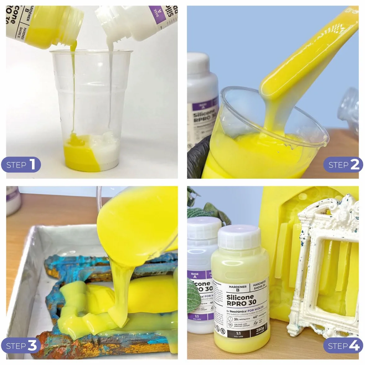 RESCHIMICA Silicone per Stampi Alta Durezza R PRO 30 1 kg Gomma Siliconica Atossica 1:1 Silicone Liquido Alta Resistenza