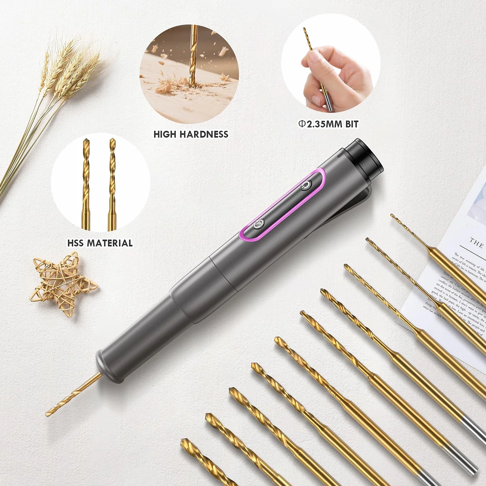 Comius Sharp Mini Trapano Elettrico USB Ricaricabile DIY Drill Pen Set 10 Punte Elicoidali 0.6-2.2 mm per Resina Plastica Legno Circuiti