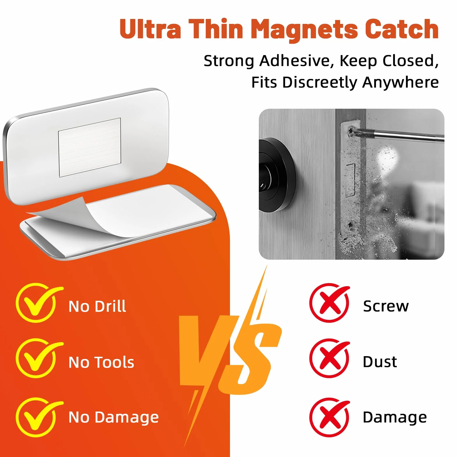 Chiusura Magnetica Ultra Sottile 6 Pezzi Argento, Calamita per Mobili in Metallo, Magneti Adesivi per Porte Armadi Cucina