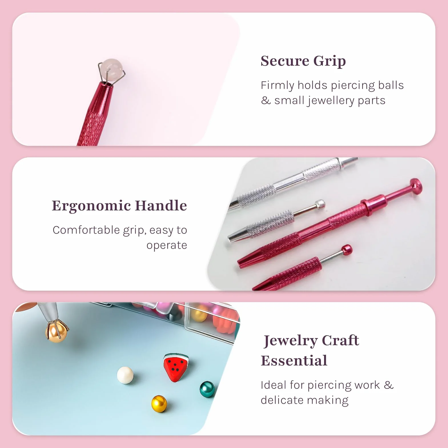 Pinze per Sfera Piercing, Strumento Gioielliere, Versioni Lunga e Corta, Rosa e Argento, 4 Pezzi