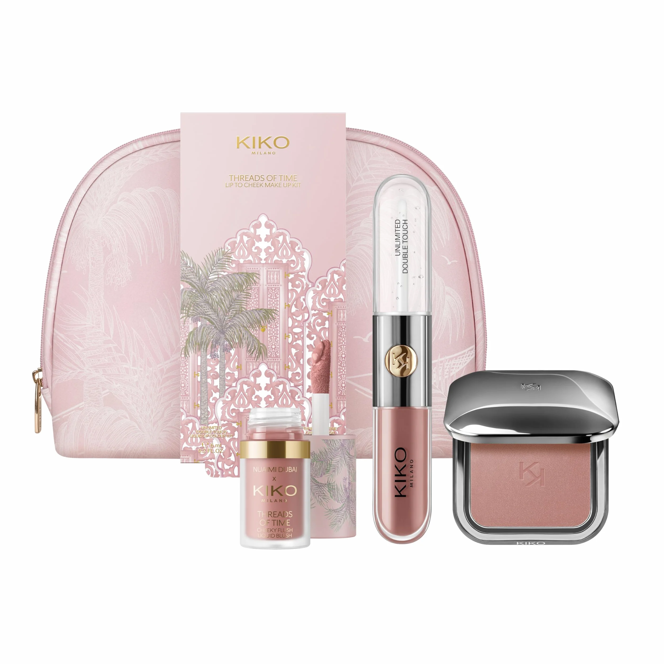 KIKO Milano Threads Of Time Lip To Cheek Make Up Kit, Gift Set Makeup: Rossetto E Gloss 2In1, Blush Liquido E Blush In Polvere