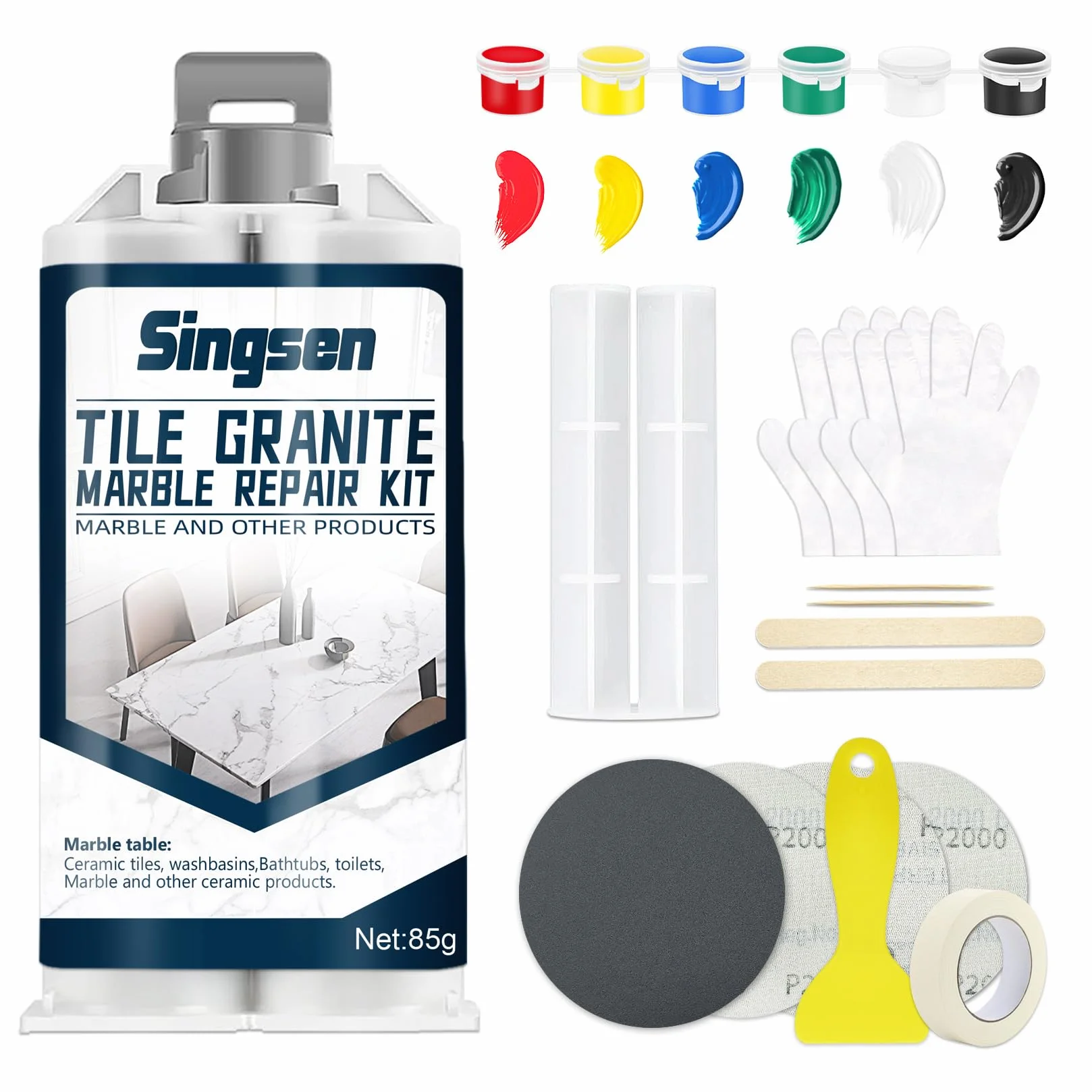 Kit Riparazione Piastrelle Granito Marmo Impermeabile, Resina Acrilico per Marmo Quarzo Porcellana