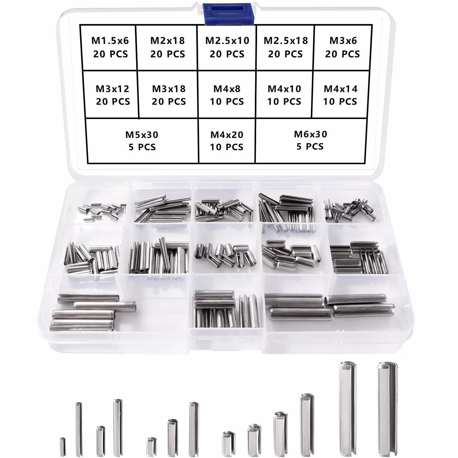 YIXISI 190 Pezzi Perni a Molla Scanalati in Acciaio Inossidabile 304, Kit Perni Intaglio Molla 13 Dimensioni M1.5-M6 per Riparazione Automobilistica