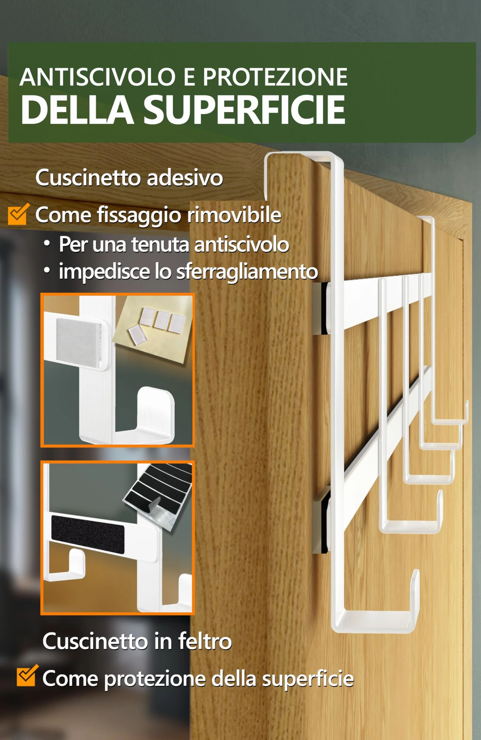 4smile Appendiabiti da porta inox salvaspazio, Bianco