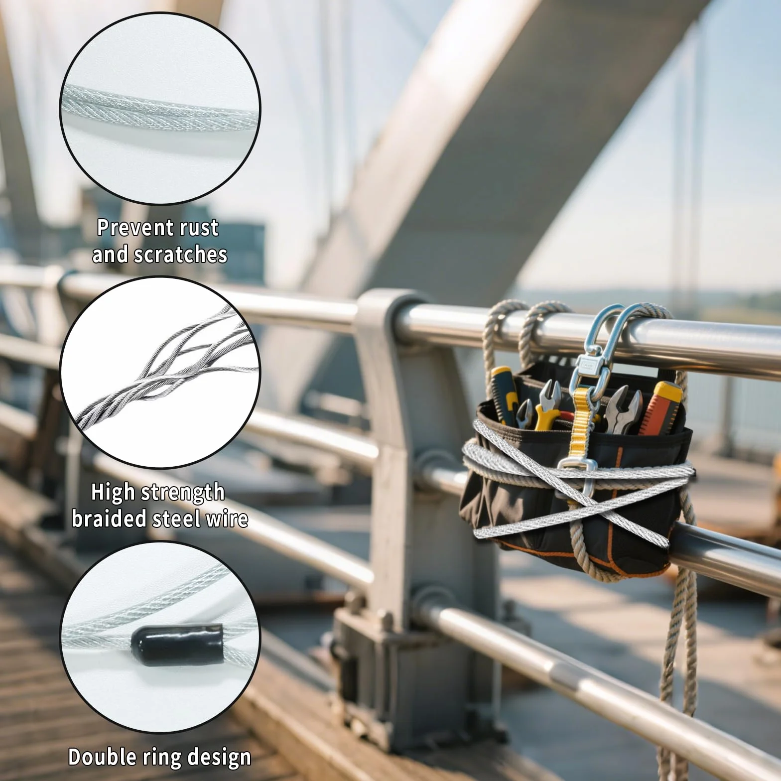 Cavi di sicurezza 100 cm × 3 mm Cavo Acciaio Rivestito in PVC Anticaduta con Gancio per Luci Palco DJ Bicicletta
