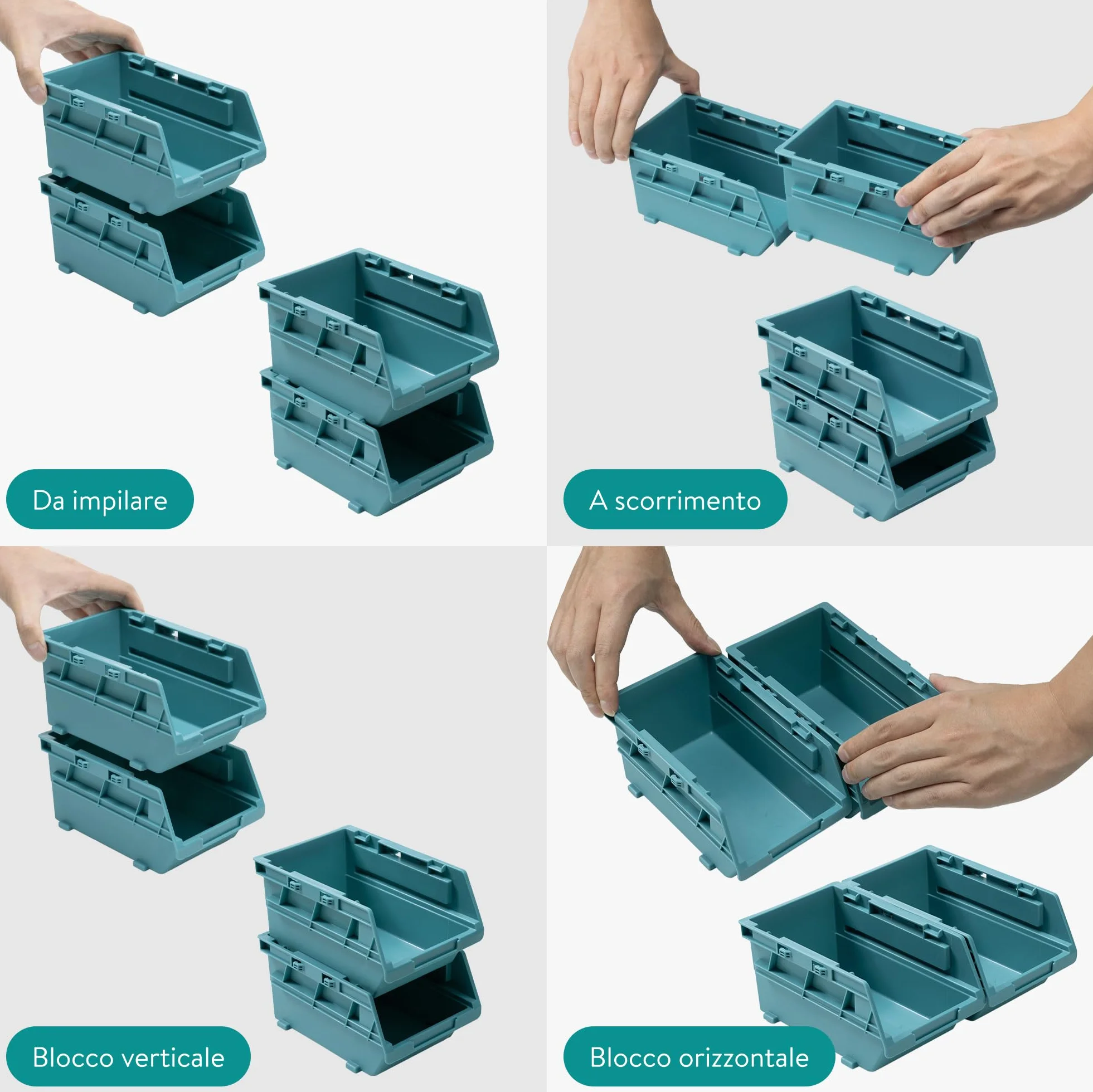 Navaris Contenitori Impilabili e Pannello Porta Attrezzi da Parete - Set di 12 Organizer Portautensili e 4 Binario