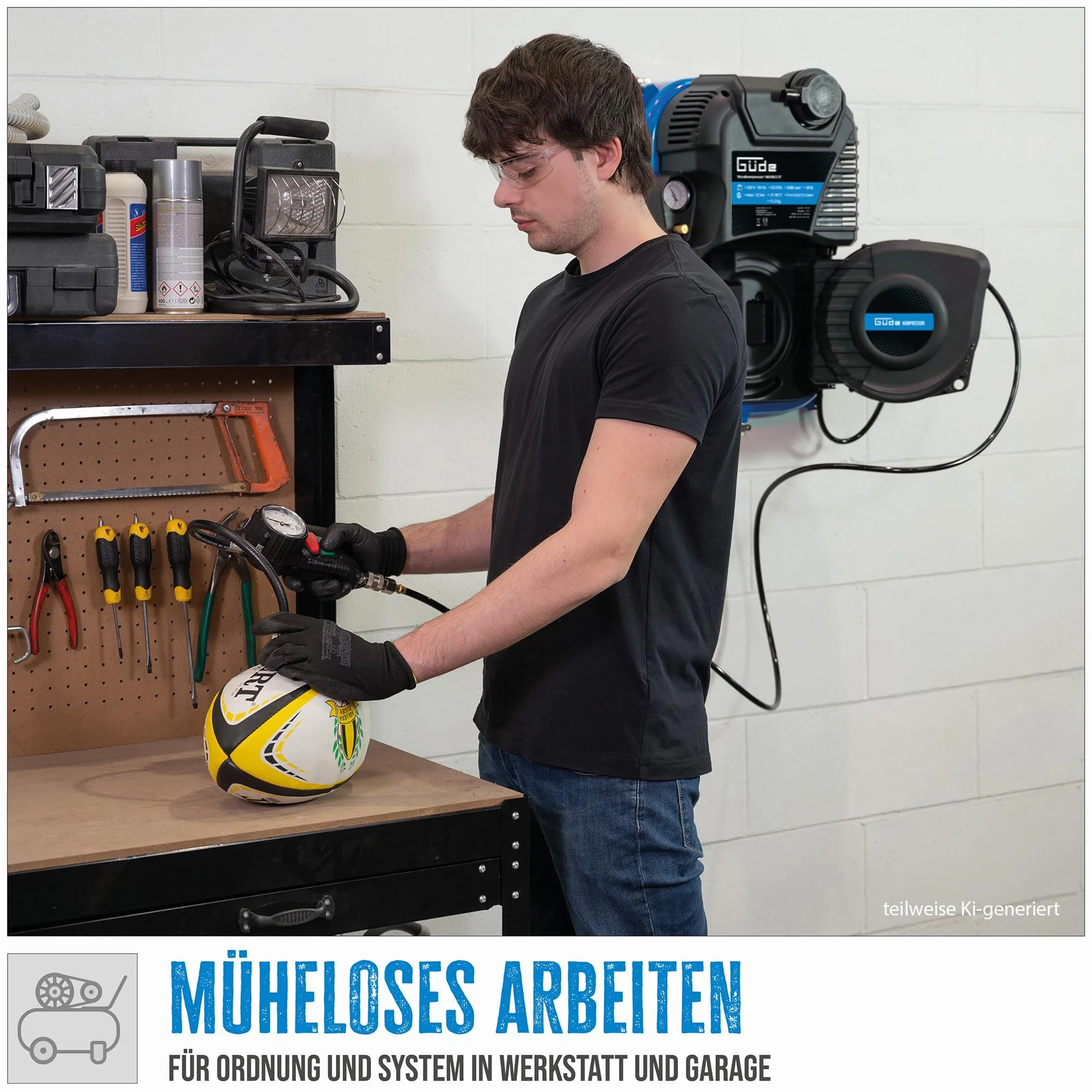 Güde Compressore da parete 160/08/2 ST 1100 W 230 V 8 bar 90 l/min montaggio a parete avvolgitubo automatico