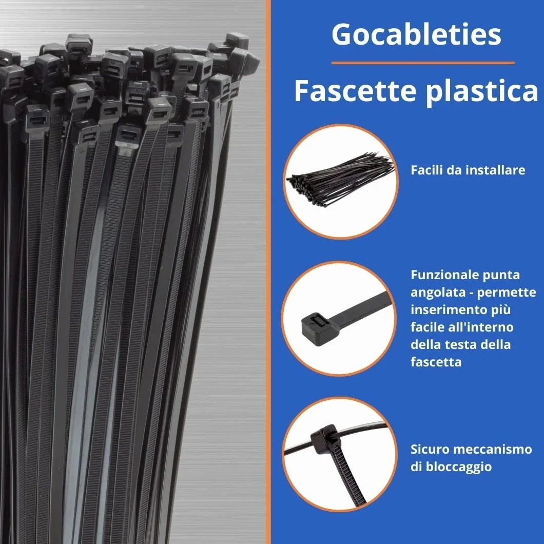 Fascette Plastica Nere 300 mm x 4,8 mm 100 Pezzi UV-beständiges Set