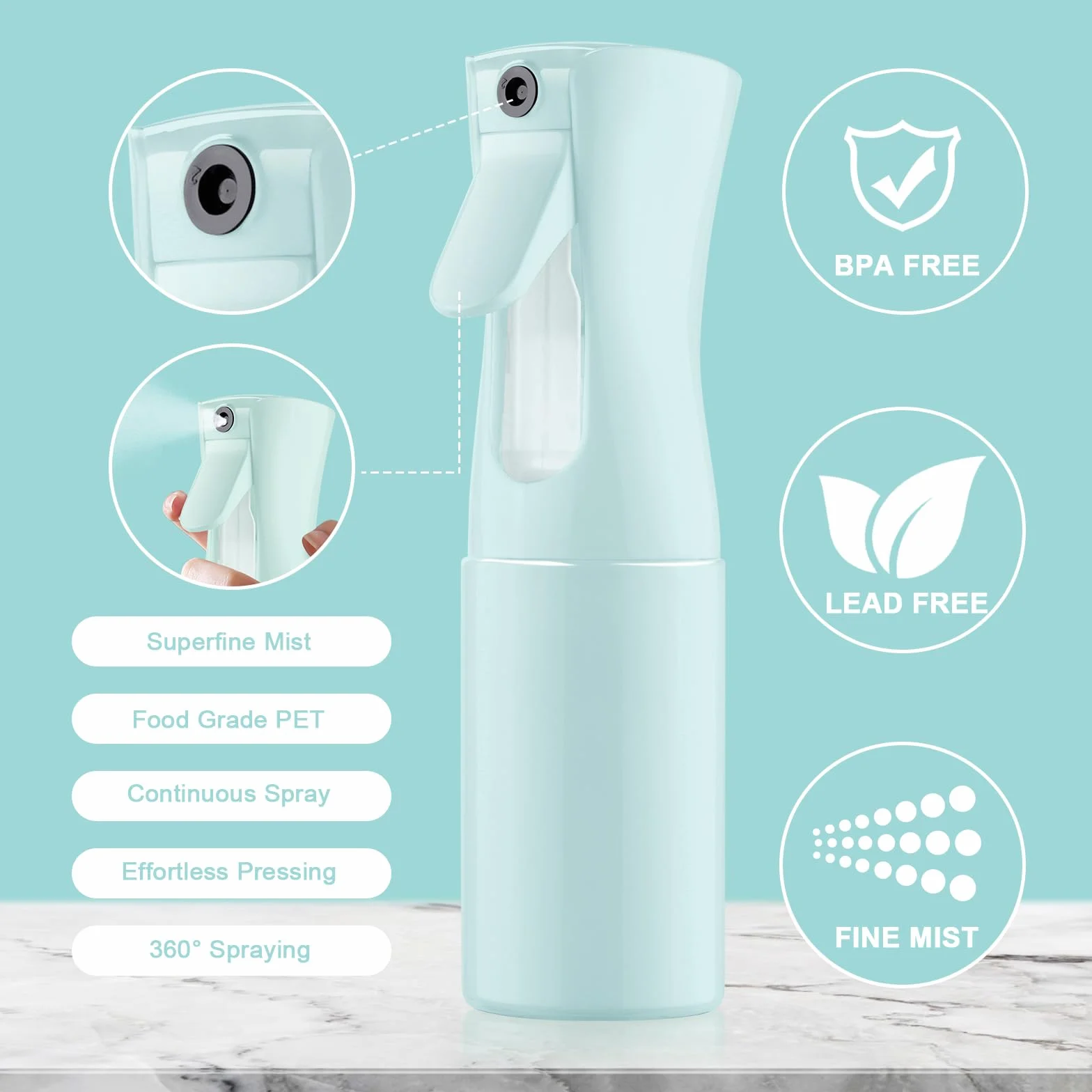 URAQT Spruzzatore acqua parrucchiere 200 ml, flacone spray riutilizzabile, sottile nebbia continua per capelli, flacone spray per la pulizia, acconciatura, pianta, animale domestico